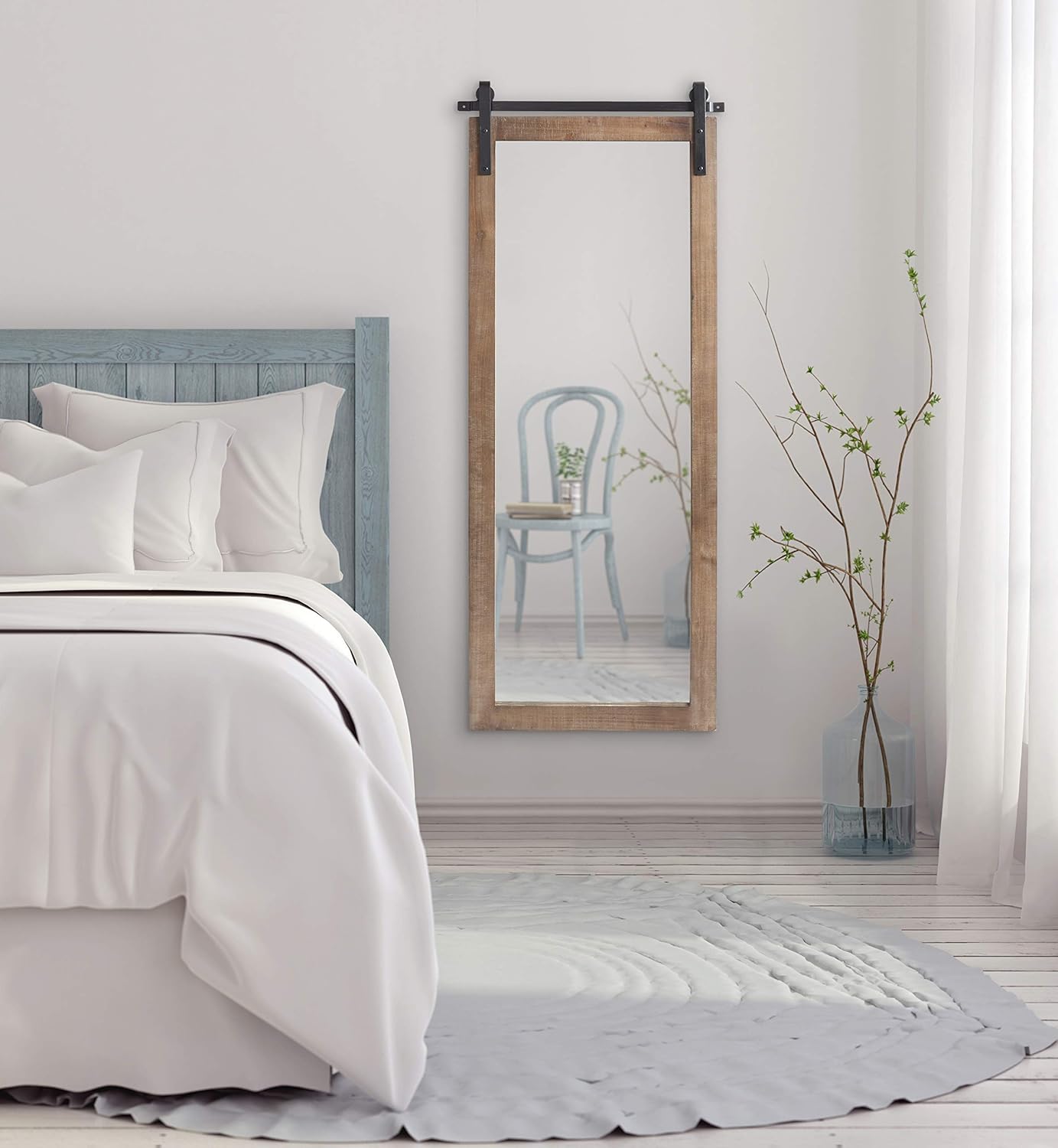 Kate and Laurel Cates Farmhouse Wood Framed Wall Mirror, 18 x 50, Rustic Brown, Barn Door-Inspired Rustic Mirrors for Wall