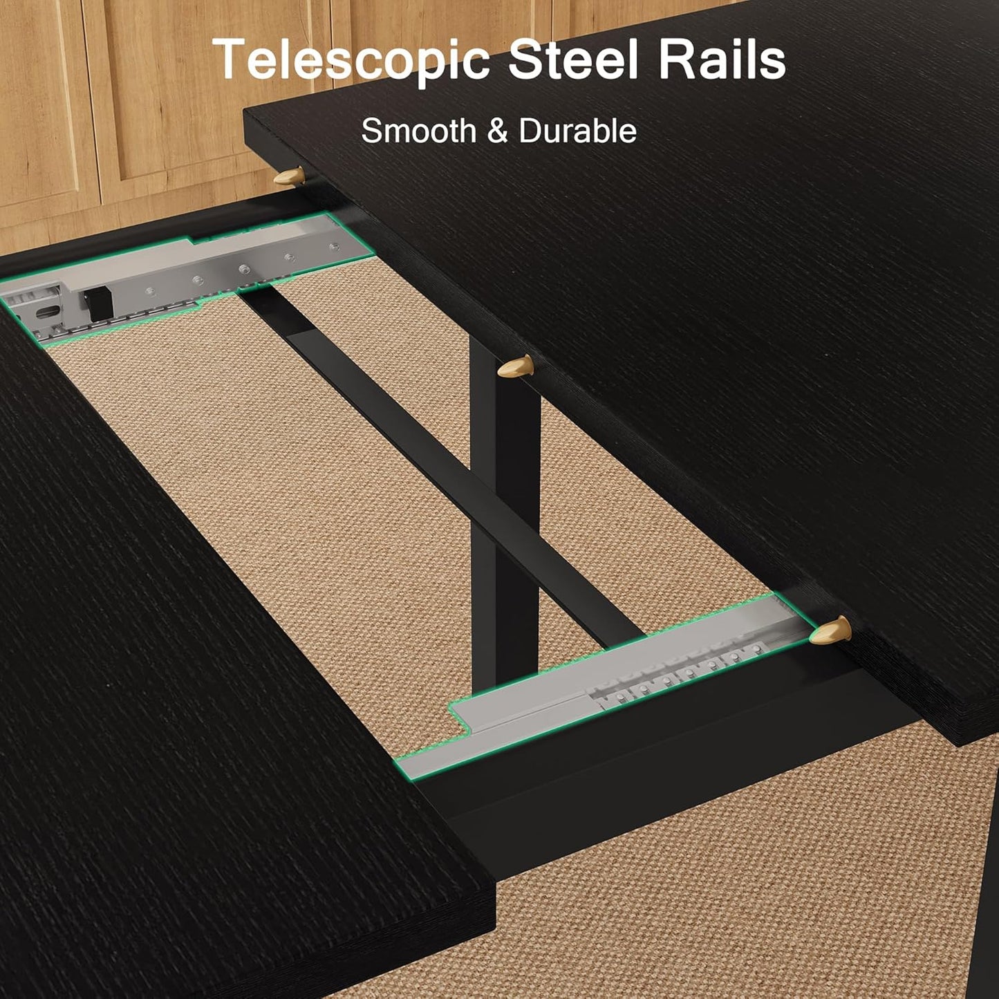 7-Piece Dining Table Set, 63" Extendable Kitchen Room Table with 6 Stools, Mid Century Modern Dinner Table with Metal Frame & MDF Board, Space-Saving, Easy Assembly, Black