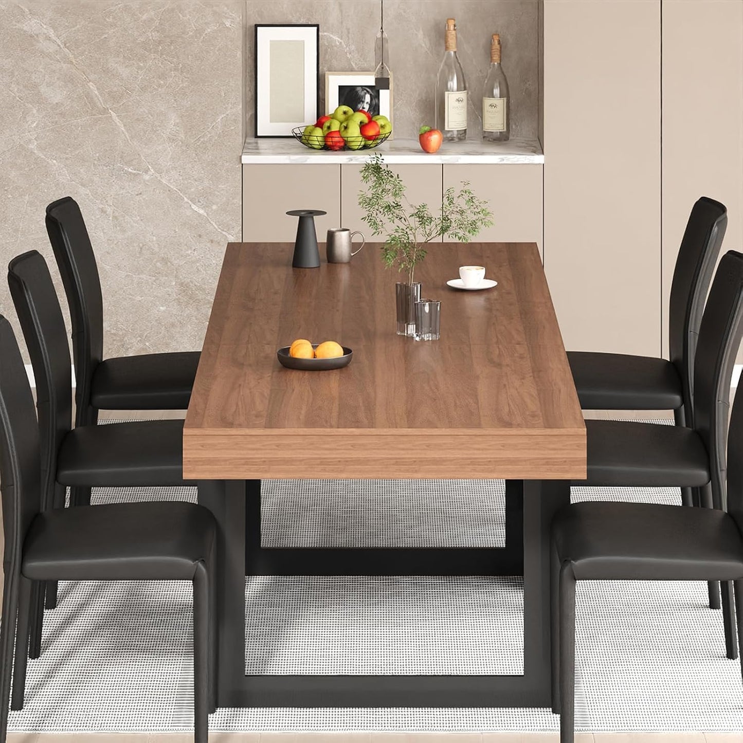 63"-78.74" Rectangular Extendable Dining Table for 6-10 People – Modern Farmhouse Wooden Kitchen Table with Brown Finish, Large Extendable Table for Dining Room or Conference Use