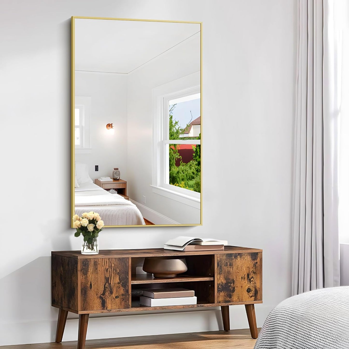 KOCUUY 30x48 Inch Large Gold Wall Mounted Mirror,Aluminum Framed Decorative Rectangular Bathroom Mirror for Wall Over Sink,Vanity Mirror for Bedroom Living Room Bathroom,Functional Oversized Mirror