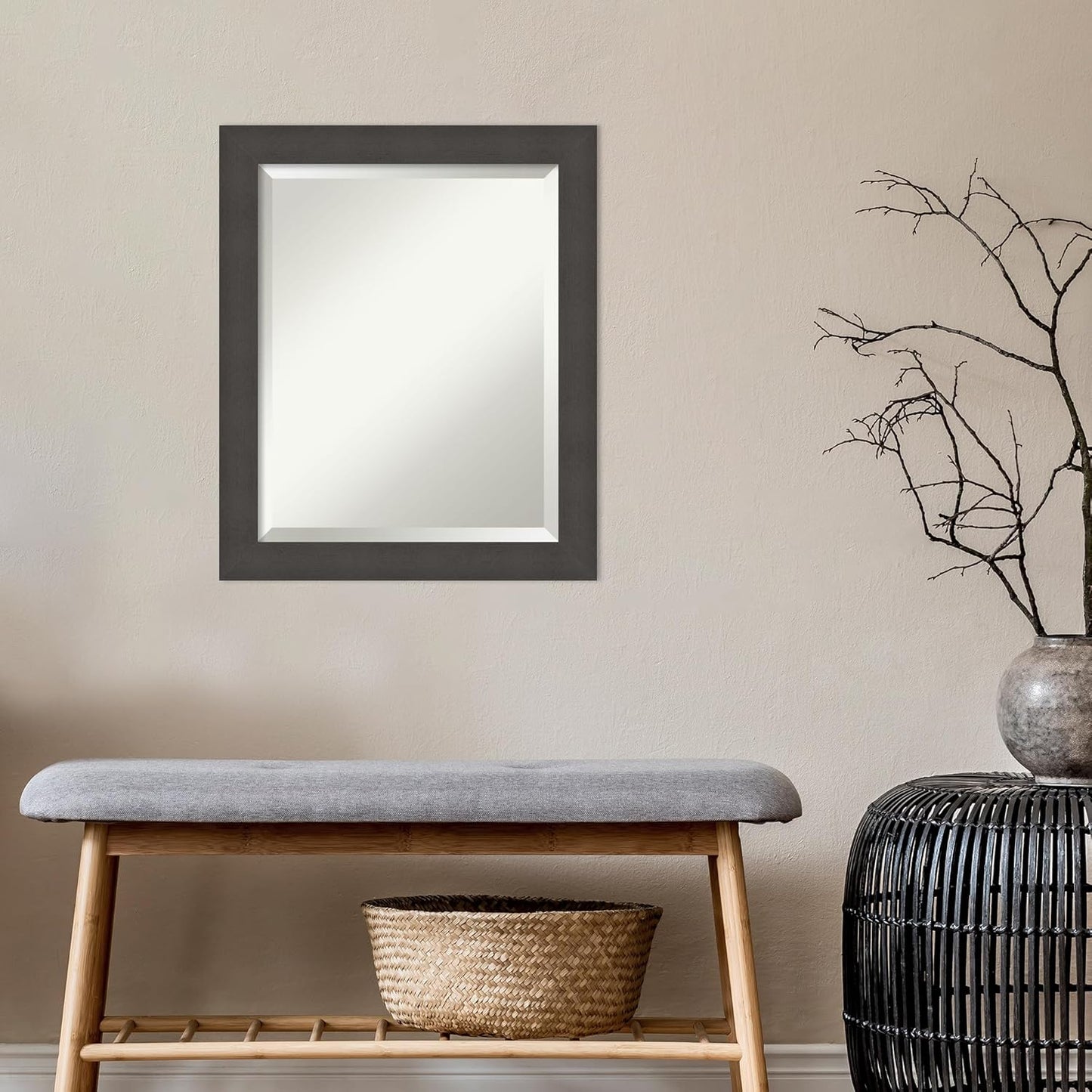 Amanti Art Silver Bathroom Mirror for Over Sink, 24x20 Blaine Light Pewter Narrow Rectangle Vanity Mirror, Small Modern Contemporary Frame, Hangs Horizonally and Vertically, Bathroom Wall Decor