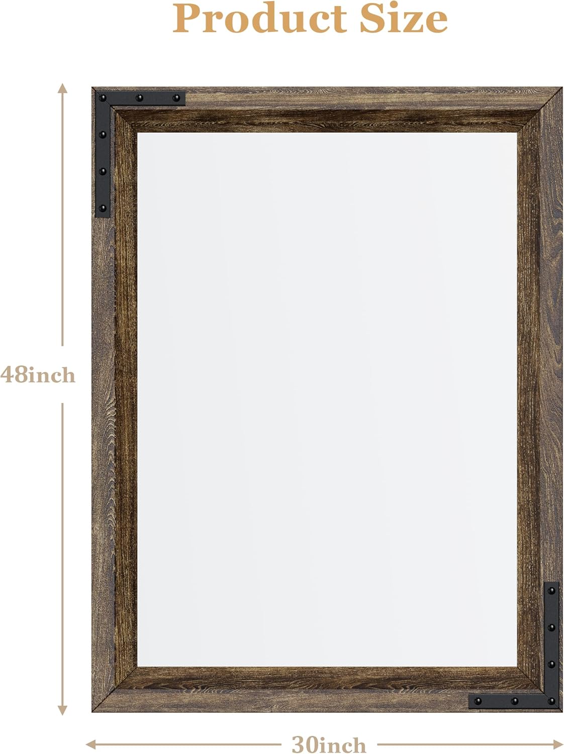 YOSHOOT Farmhouse Bathroom Mirror, Rustic Wooden Framed Mirror, Wood Vanity Mirror, Solid Wood & Handmade, Vertical or Horizontal Hanging for Bathroom Entryway Living Room Bedroom, 48" x 30", Brown