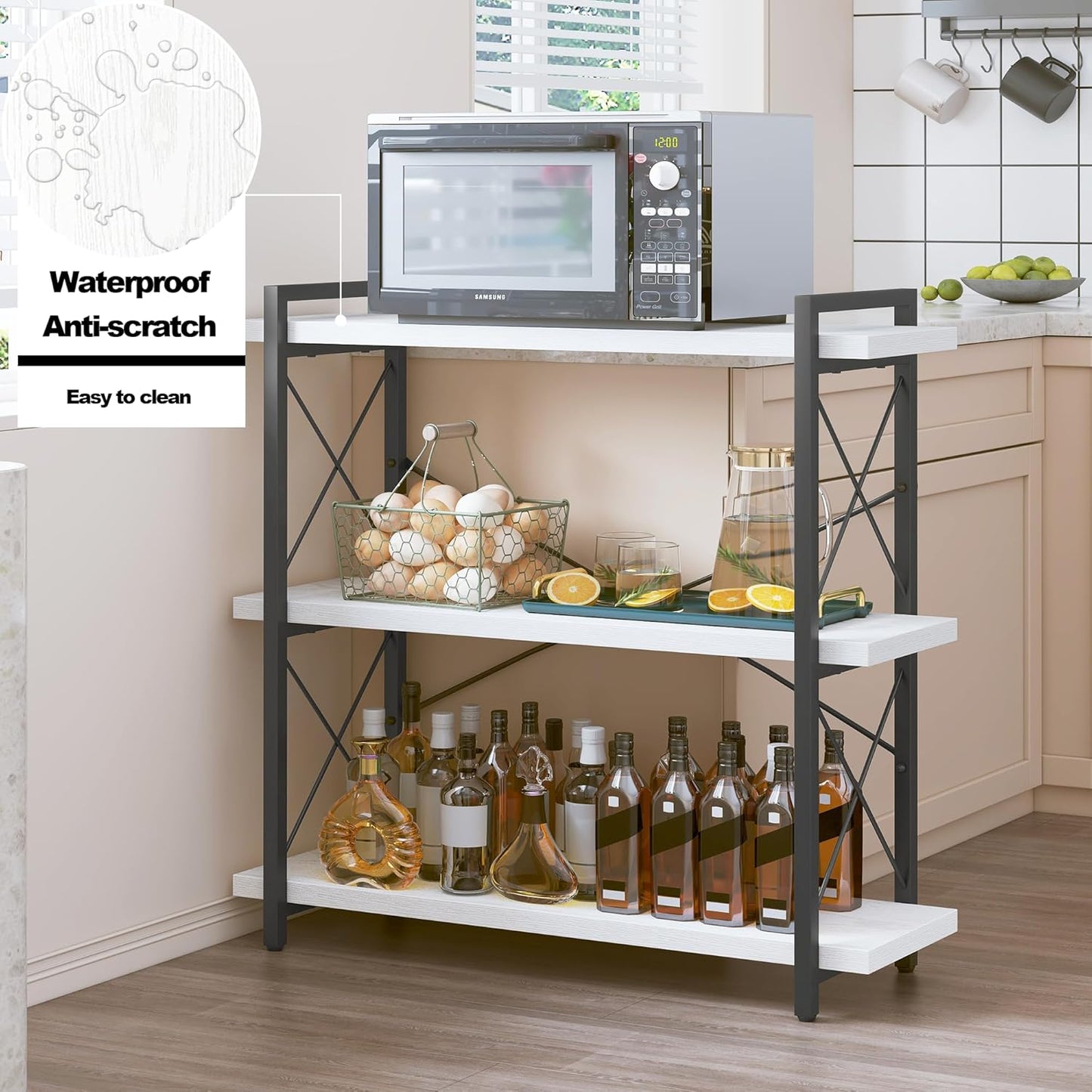 HCHQHS Bookshelf, 3-Tier Industrial Bookcase, Open Book Shelf, Freestanding Horizontal Bookshelves with Metal Frame