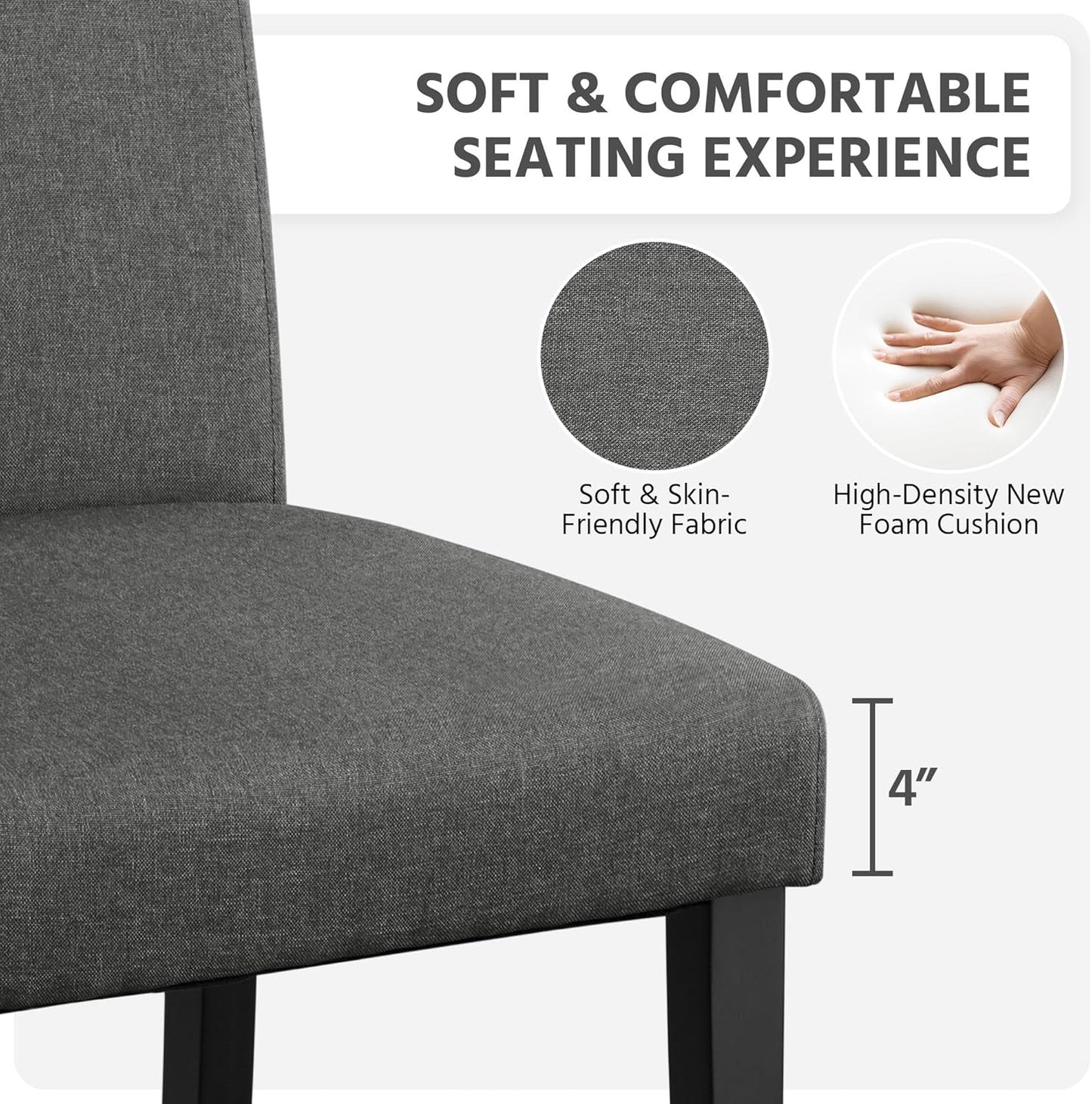 Yaheetech Dining Chairs Set of 6 Fabric Upholstered Parson Kitchen Chairs with Padded Seat and Solid Wood Legs for Dining Room/Restaurant, Dark Gray