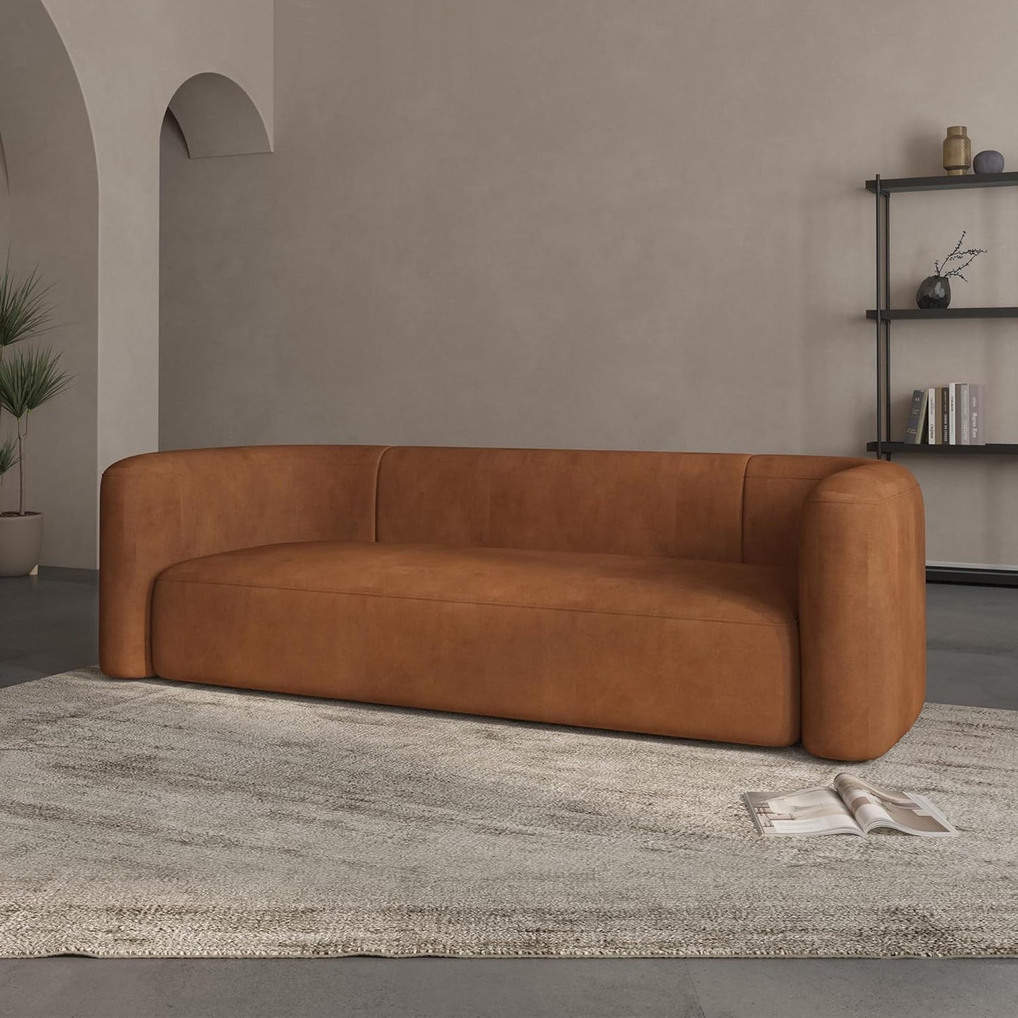 Acanva Luxury Modern Tight Curved Back Velvet Sofa, Minimalist Style Comfy Couch for Living Room Apartment, 3 Seater, Tangerine