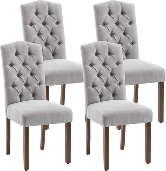 Tufted Upholstered Parsons Dining Chair Set Fabric Diner Accent Stylish Modern Kitchen Living Room with Button Sturdy Solid Wood Legs
