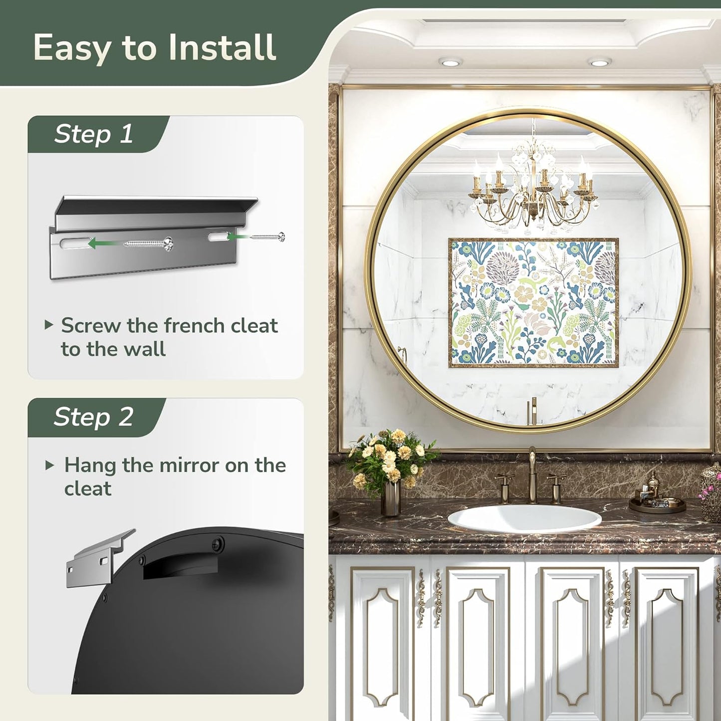 TokeShimi Brushed Gold Round Mirror 30 Inch Gold Round Vanity Bathroom Mirror for Wall Aluminum Alloy Matte Metal Frame Modern Gold Circle Mirror Fit in Minimalist Multi Style Home Decor