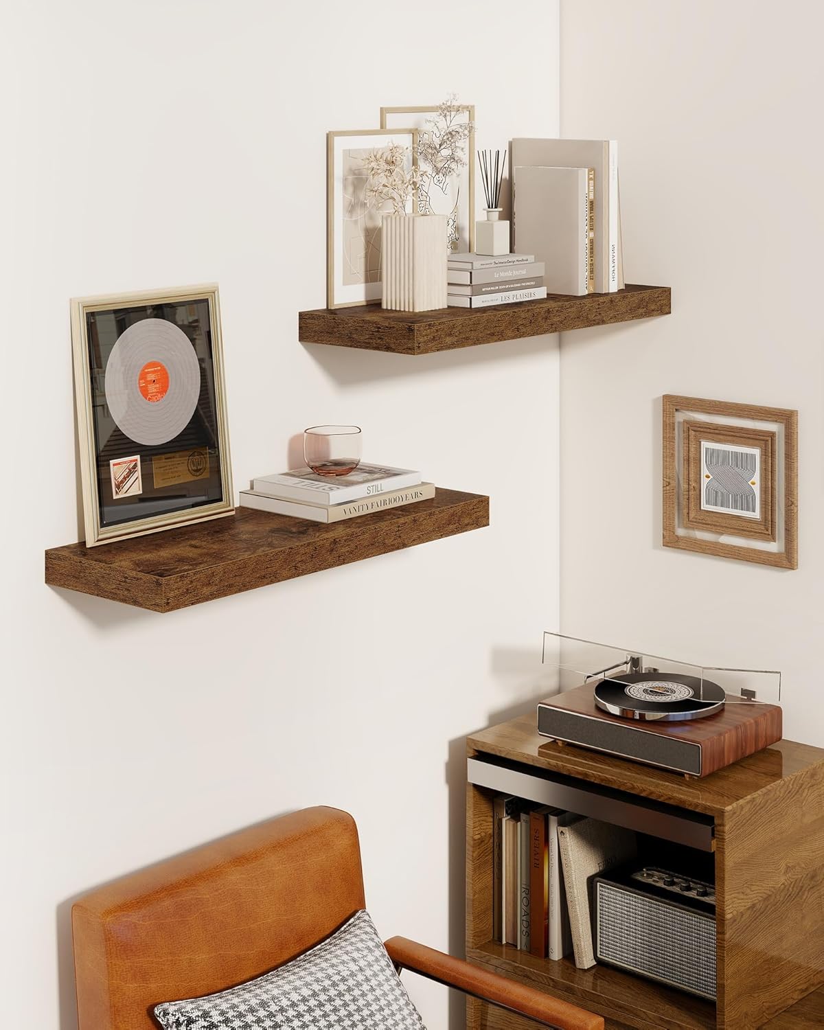 Marsmiles 55" Floating Shelves for Wall, Wooden Shelves with Invisible Brackets Set of 2, Rustic Farmhouse Wall Mounted Shelf for Kitchen Bathroom Living Room Study, Rustic Brown