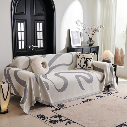 MYSKY HOME Couch Cover for 3 Cushion Sofa, Super Soft Boho Couch Covers for Dogs Washable, Jacquard Sofa Slipcover Furniture Protector for Living Room, 91" x 150", Grey Curve