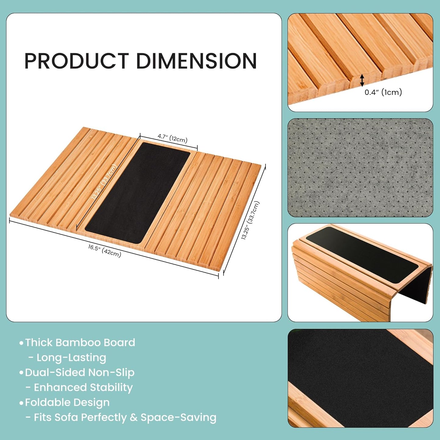 GEHE Couch Arm Tray Table, Flexible/Foldable Sofa Armrest Tray, Couch Armrest Table Cup Holder Great for Drinks Snacks Remote Control, Portable Side Table and Anti-Slip Bottom