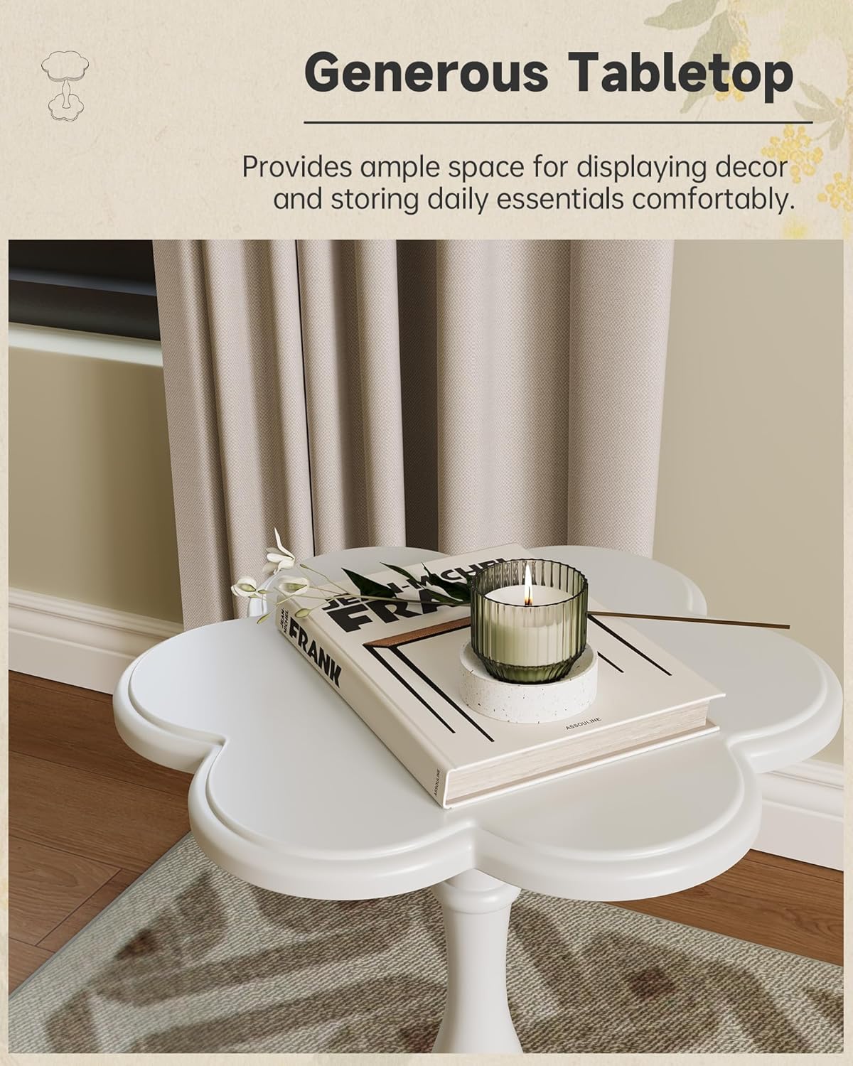 Accent Solid Wood End Table for Living Room, Small Bedside Tables Nightstand for Bedroom, Unique Pedestal Side Table, Round Wooden Tables for Drinks, Plants & Home Decor (White)