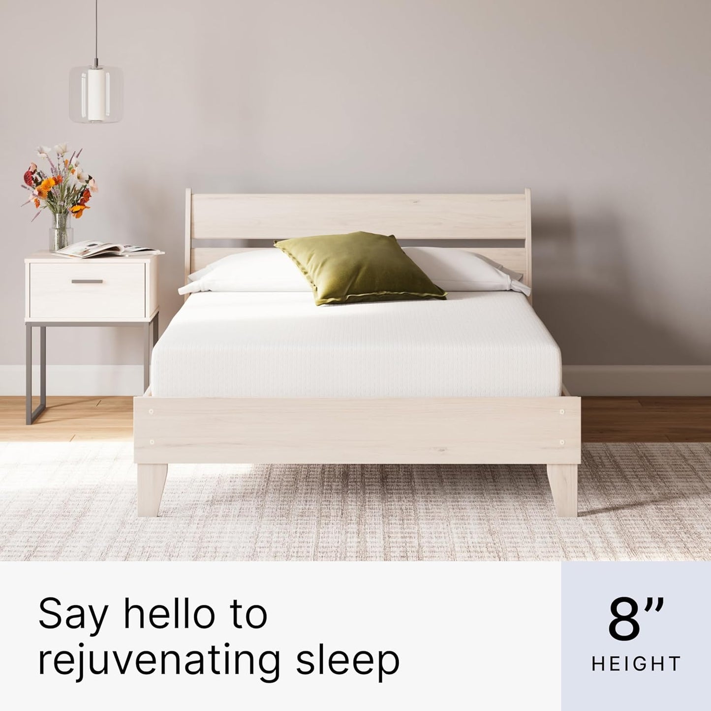 Signature Design by Ashley Full Size 8 Inch Medium Firm Charcoal Gel & Green Tea Infused Memory Foam Mattress for Pressure Relief, Fiberglass Free, Mattress In A Box