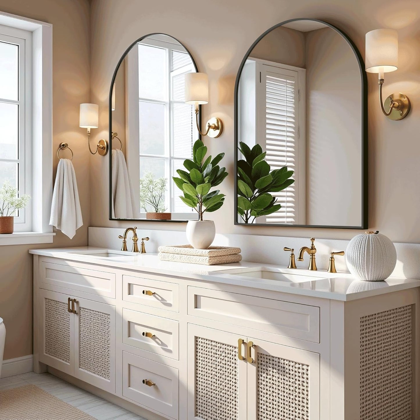 Arched Bathroom Mirror for Wall,Mirror for Vanity,38''x26'' Large Wall Mounted Mirror, Metal Frame (38'' x 26'', Black)