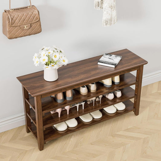 Wooden Storage Shoe Bench, Entryway Bench with 3-Tiers Height Adjustable, Shoe Rack Front Doors Entrances for Hallway Living Room,Mudrooms (Brown,39.4")