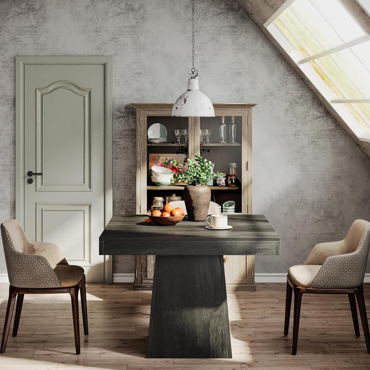 Tribesigns Square Dining Table for 4, 31.5-Inch Small Kitchen Table with Sturdy Pedestal Base, Farmhouse Dinner Table for Dining Room, Living Room, Kitchen (Gray)