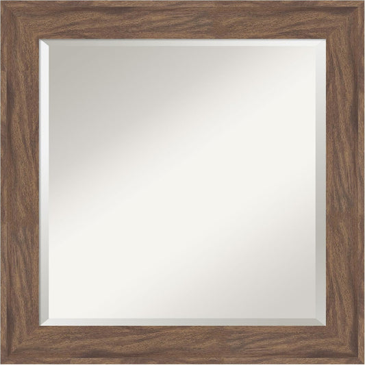 Amanti Art Brown Wall Mirror 25x25 Pia Medium Brown Square Bathroom Mirror for Wall Decor Living Room, Medium Casual Frame, Hangs Horizonally and Vertically, Bathroom Decor, Beveled Edge