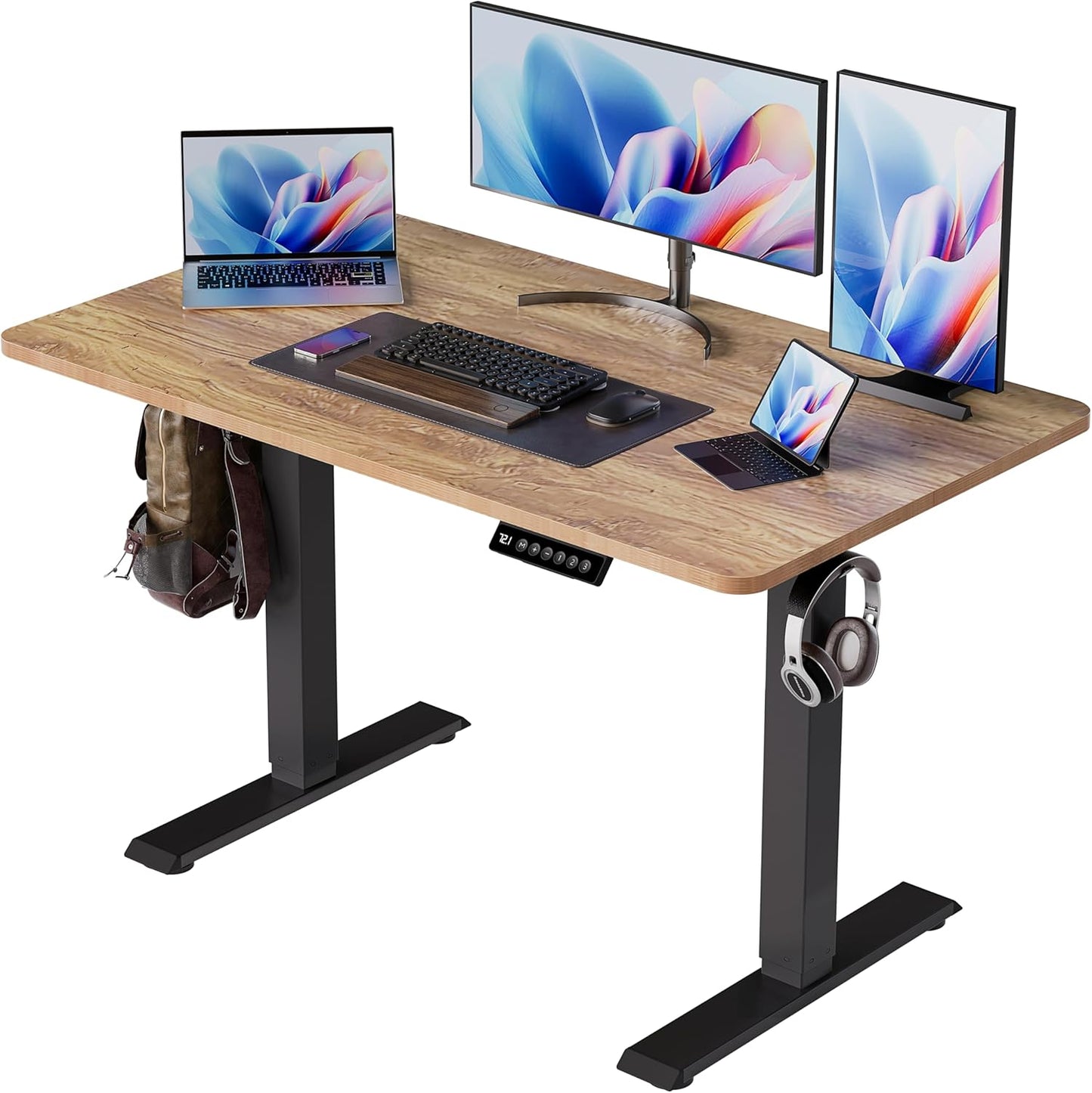 BIZUM 40x24 Inch Electric Standing Desk with Memory Presets, Quiet Motor Height Adjustable Stand Up Desk for Home Office & Gaming, Ergonomic Sit Stand Workstation，Light Rustic Brown