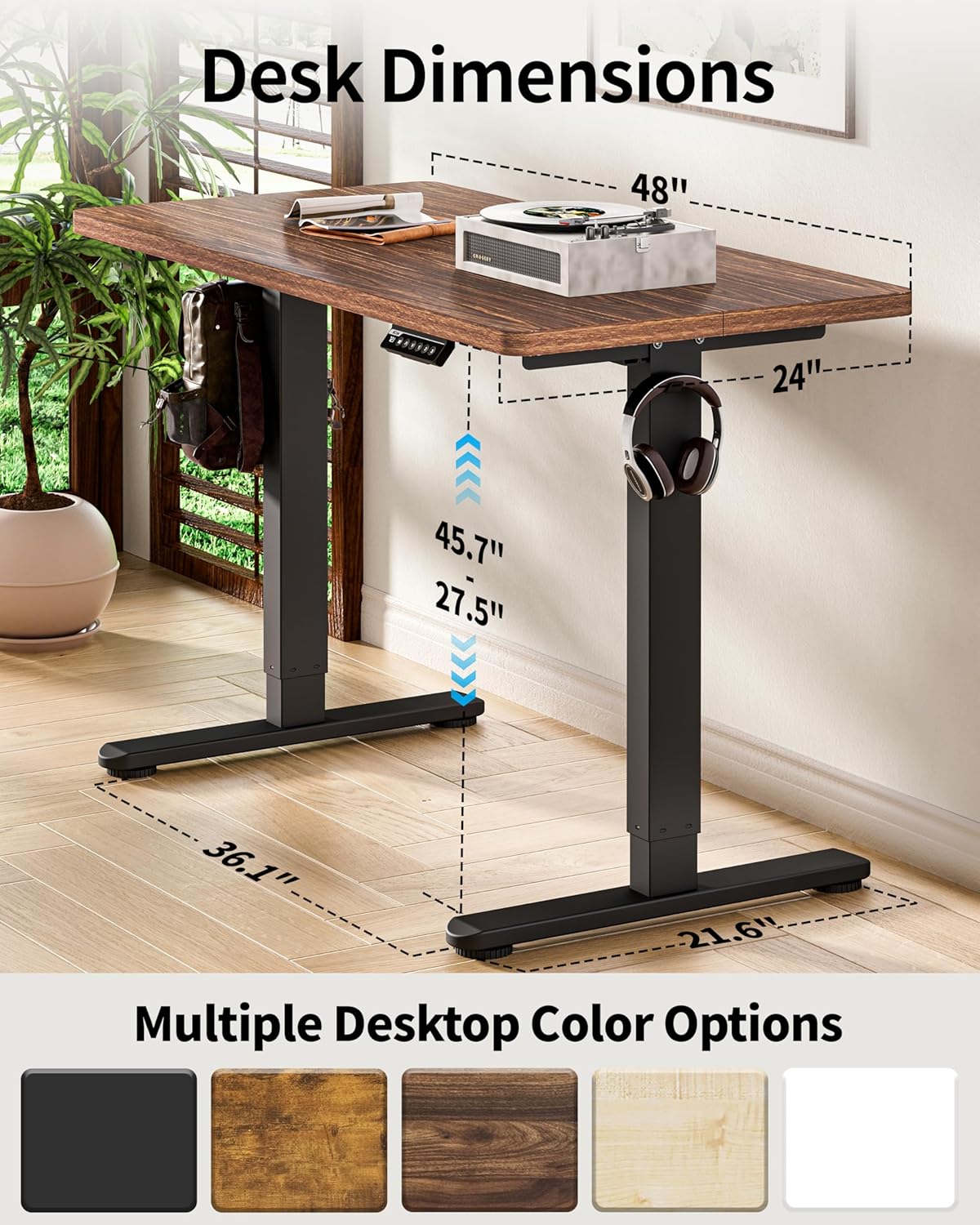 BIZUM Standing Desk Electric Adjustable Computer Desk-Stand up Desk Office Gaming Home Office Memory Desks 48x24 inches Wild Walnut