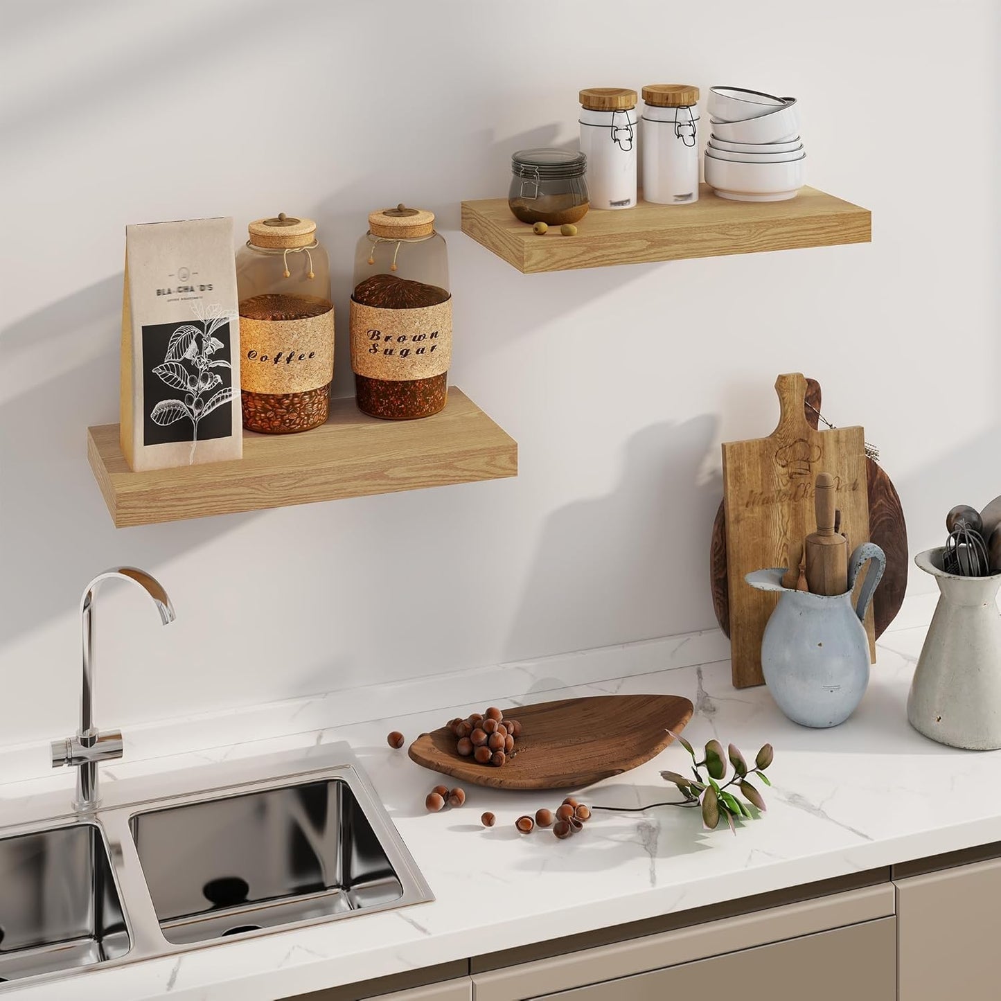 Floating Shelves for Wall, 8 Inch Deep Floating Shelves, 24"W x 8"D Wall Shelves Set of 2, Rustic Wood Floating Shelf for Home Decor, Deep Storage Shelves for Kitchen, Bedroom, Living Room