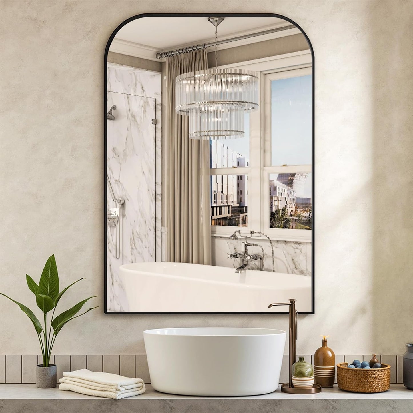 Bathroom Vanity Mirror,40" x 28" Black Metal Framed Wall Mirror for Over Sink, Living Room, Bedroom,Entryway Decor