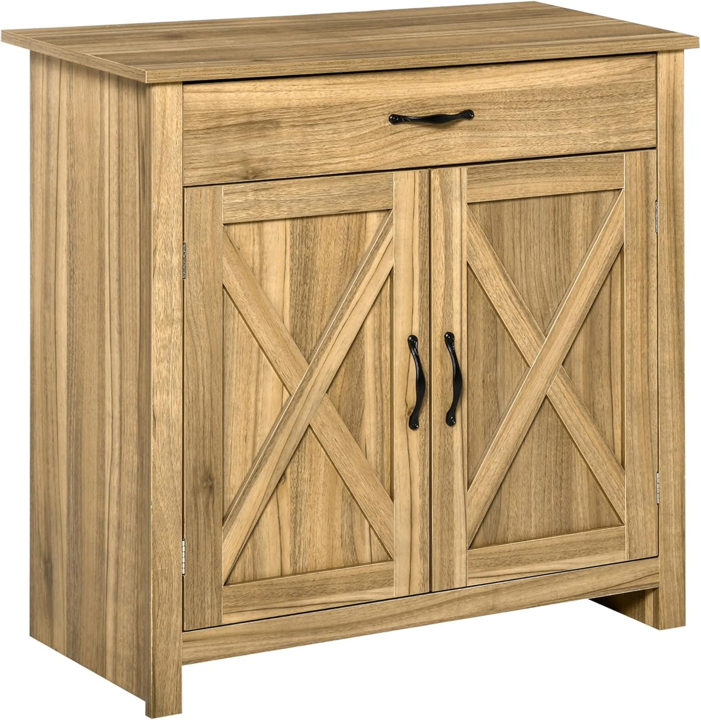 HOMCOM Farmhouse Sideboard Buffet Cabinet, Barn Door Coffee Bar Cabinet with Drawer and Adjustable Shelf, for Living Room, Entryway, Natural Wood Effect