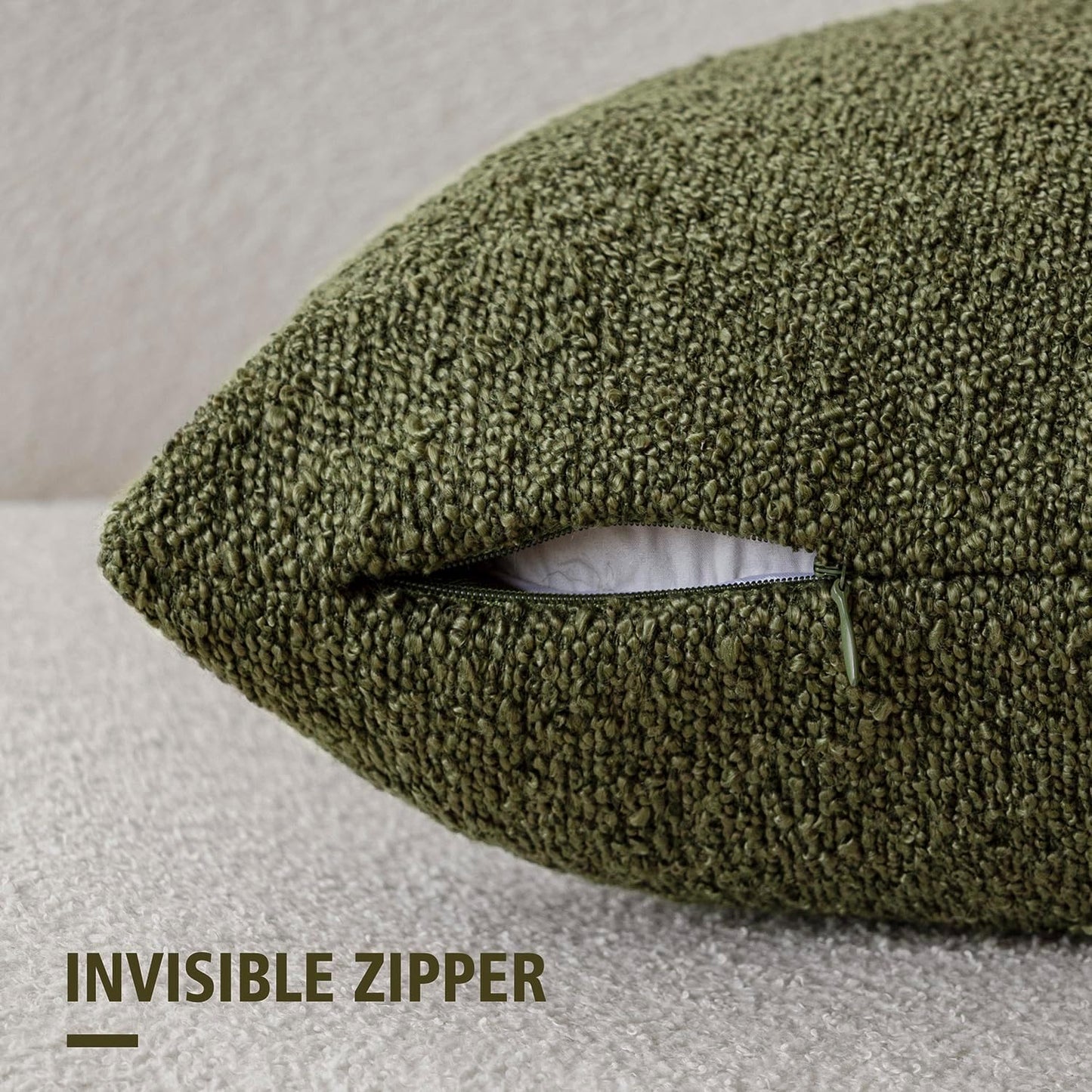 Foindtower Pack of 2 Modern Textured Boucle Throw Pillow Covers Accent Solid Decorative Pillow Cases Cozy Woven Couch Cushion Case for Chair Sofa Bedroom Living Room Home Decor 20x20 Inch Moss Green