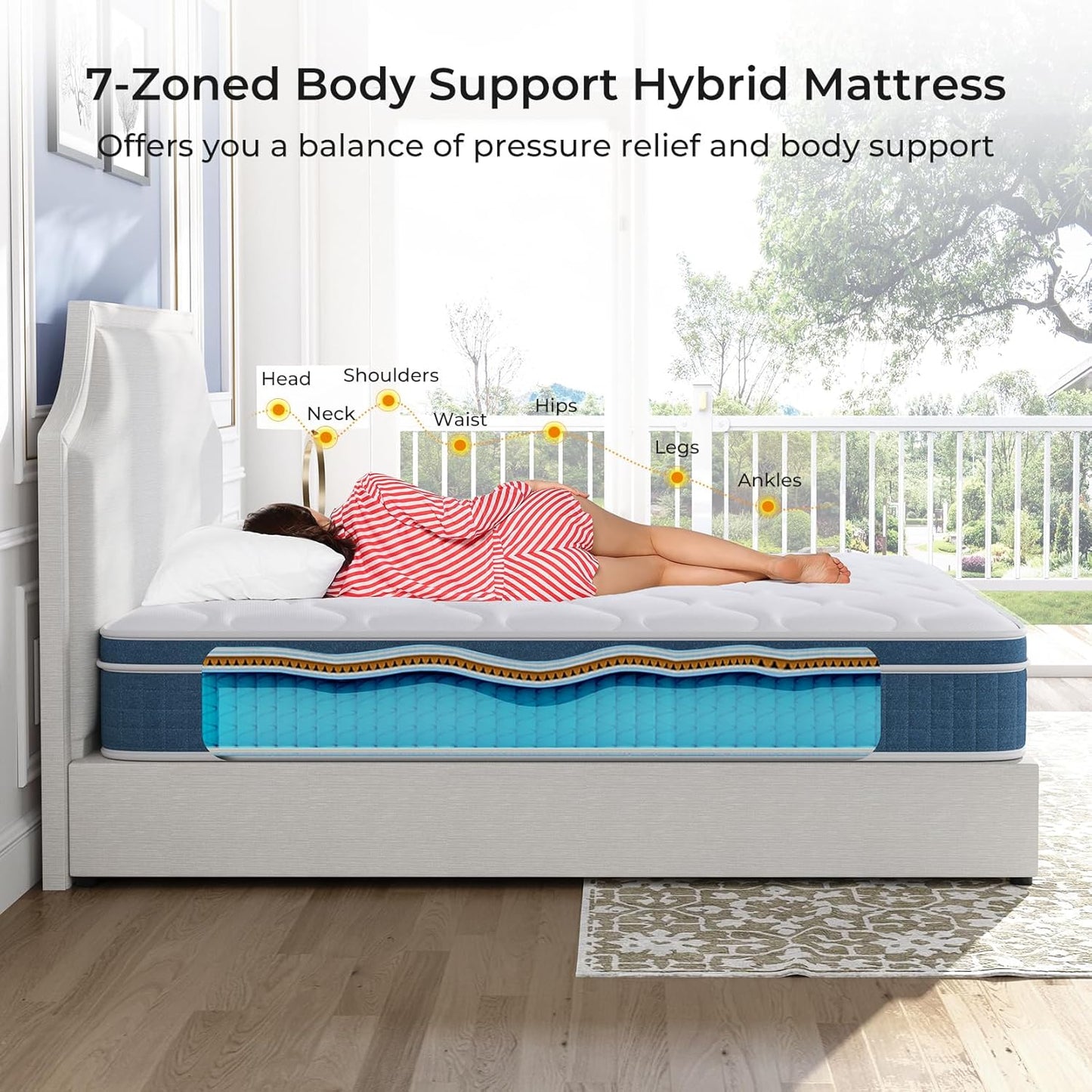 Twin Mattress 10 Inch, Hybrid Twin Size Mattress in a Box, Twin Bed Mattress with Individual Pocket Springs and Pressure-Relieving Memory Foam, Breathable, Medium Firm Mattress 75"x39"x10"