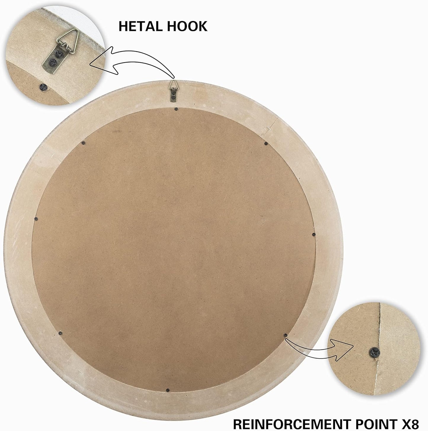 24 Inches Wood Round Mirrors for Wall Decor, Rustic Decorative Circle Mirror for Home, Office, Bedroom, Bathroom, Living Room, Entryway