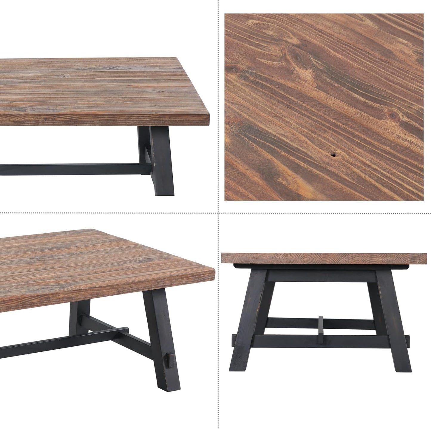 Alaterre Furniture Adam 48-Inch Solid Wood Coffee Table - Easy Assembly Rustic Industrial Design Accent Table with Natural Wood Grain for Living Room