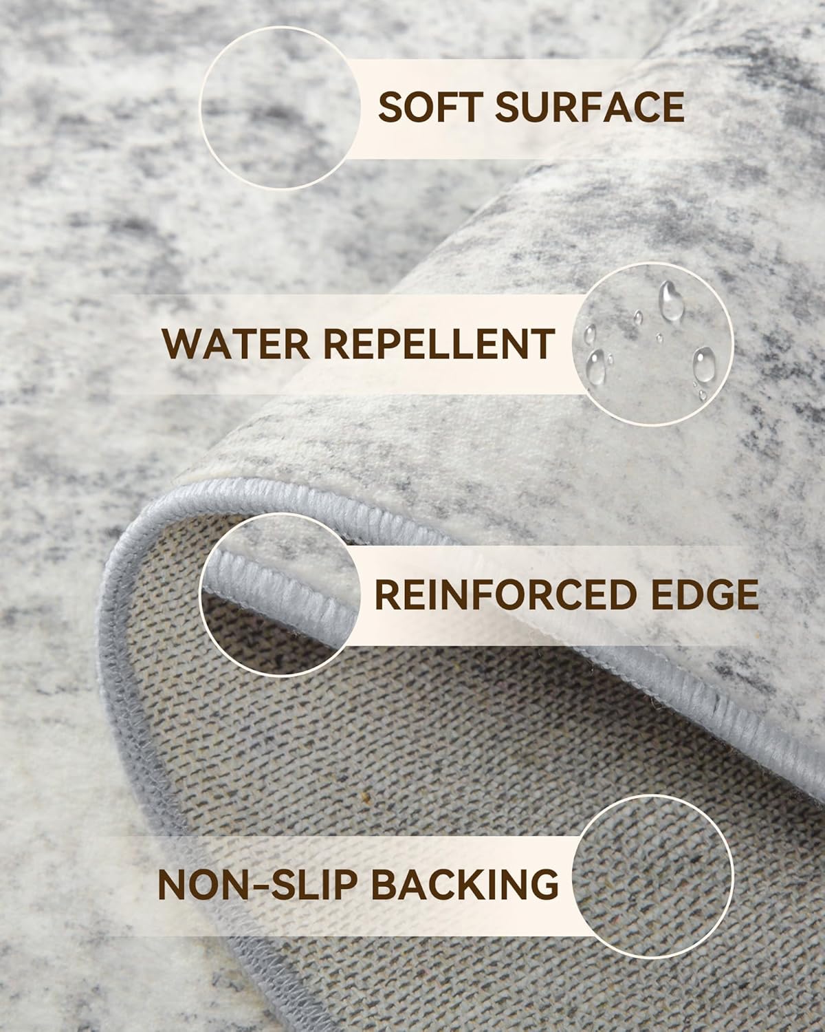 Washable Area Rugs 5'x7' Non-Slip Modern Abstract Soft for Living Room Entryway Bedroom Nursery, Print Pattern, Gray White Grey