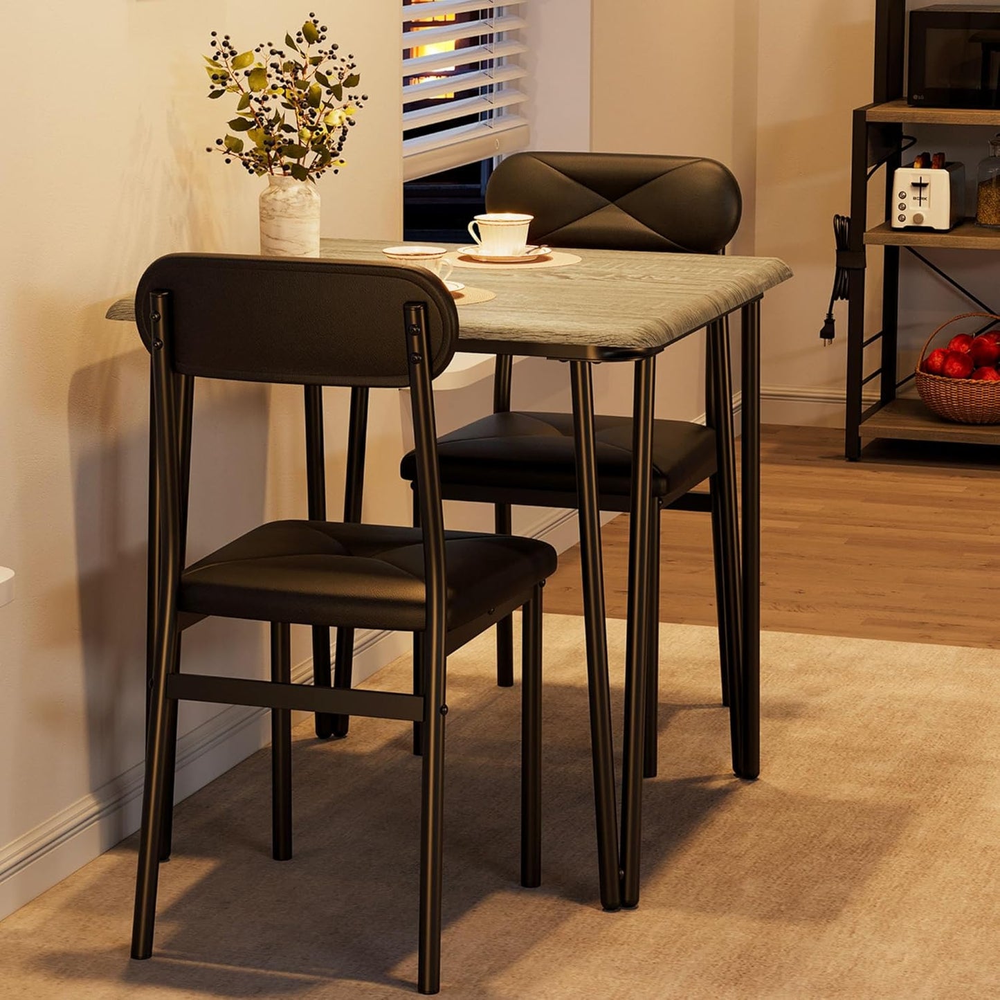 IDEALHOUSE Dining Table Set for 4, Kitchen Table with Upholstered Chairs for Kitchen Room and Small Spaces (Grey, Table with 2 Upholstered Chairs)