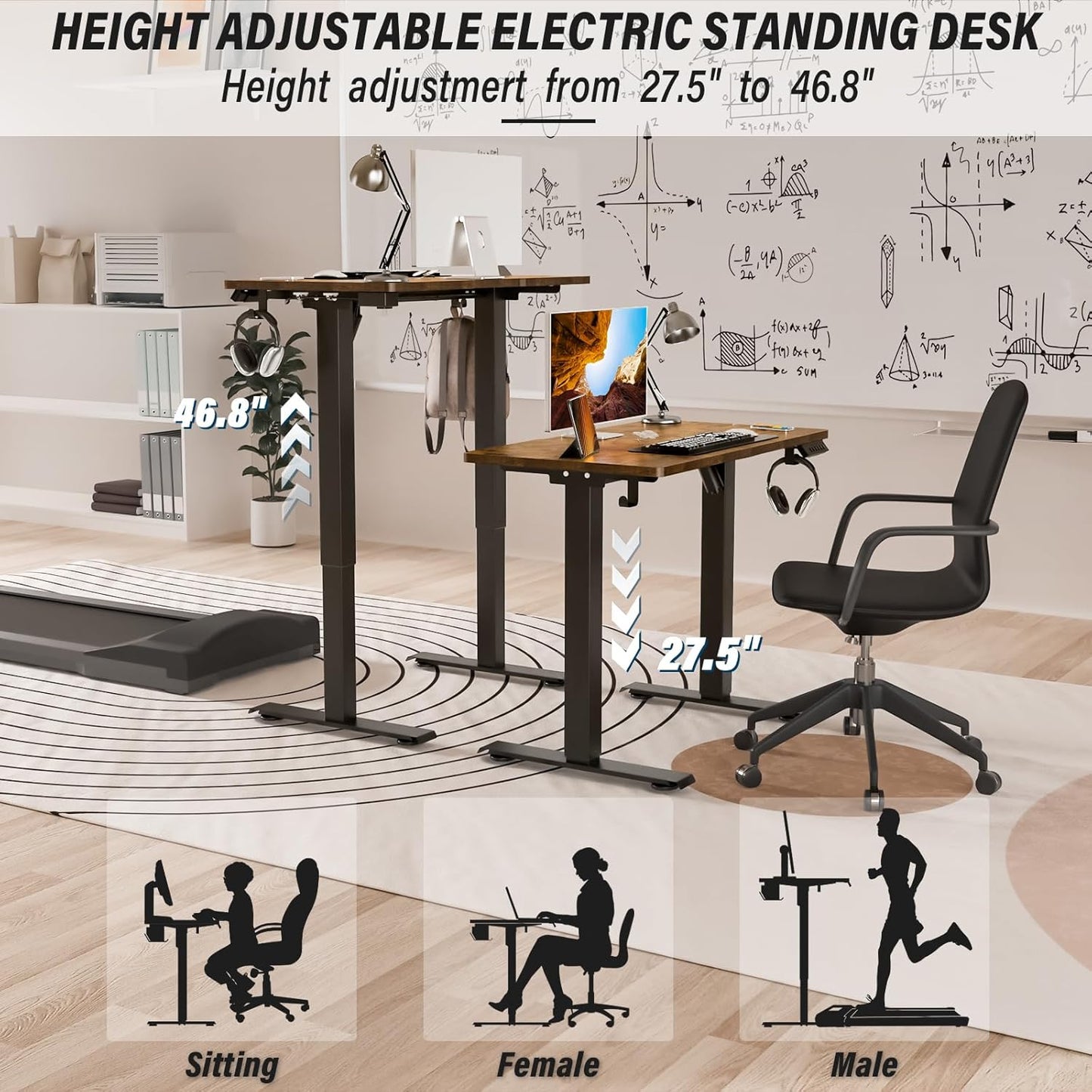 Kingant Standing Desk Height Adjustable Small Electric Stand Up Desks [35 x 20 Inch] - Ergonomic Sit Stand Desk Rising Desks for Home Office Computer Desk Workstation