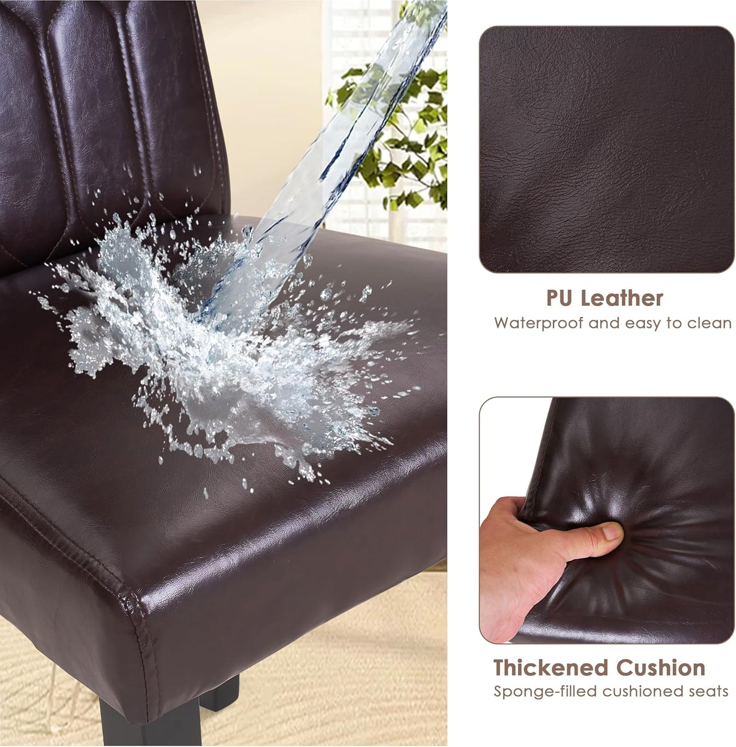 VECELO Upholstered Dining Chairs Set of 2, Modern PU Leather Accent Parsons, Solid Wood Legs w/Rubber Footpads, for Living Room Kitchen, Coffee