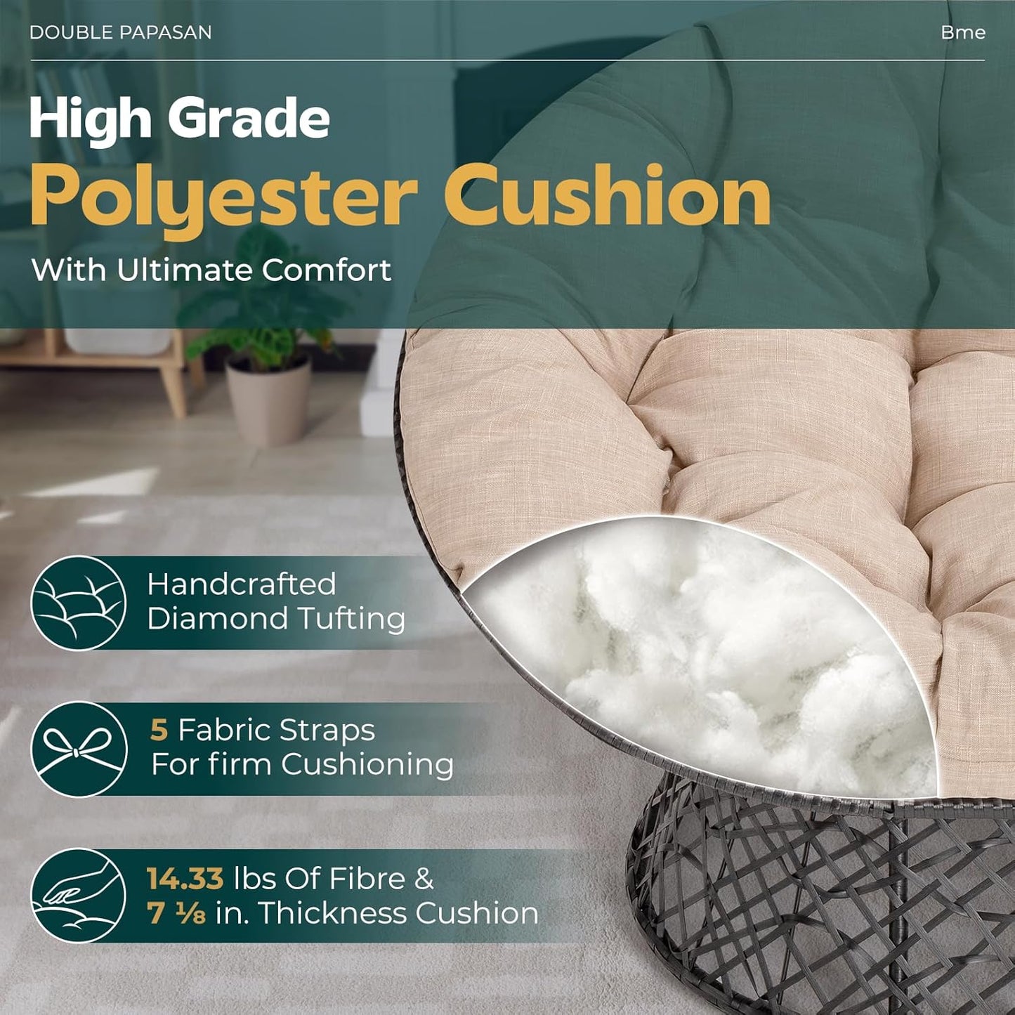 Bme Double Papasan Chair, Beige-Black Frame