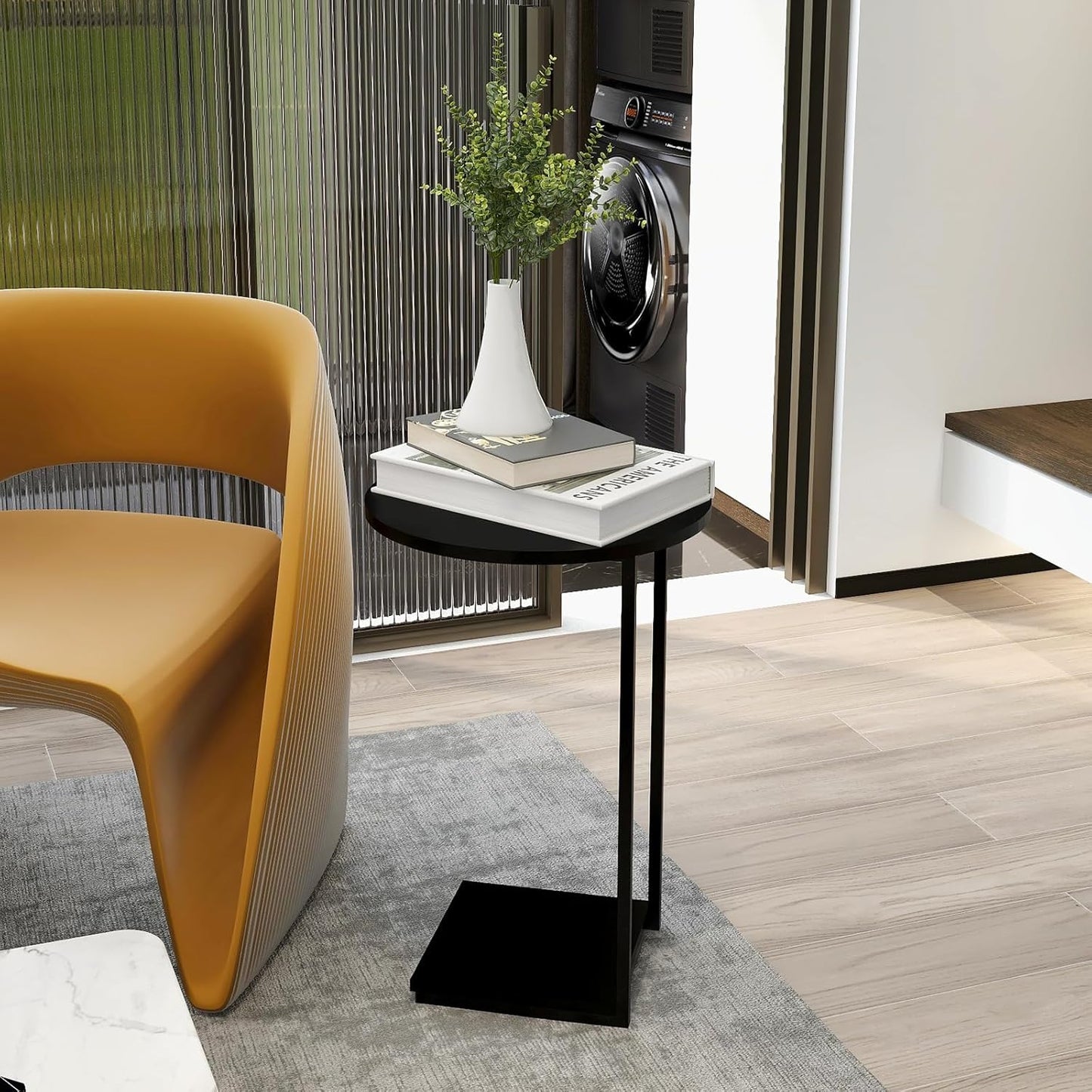 HDANI C Shaped End Table Set of 2,Couch Side Table That Slide Under,C Table End Table for Livingroom, Bedroom,Office (Black)