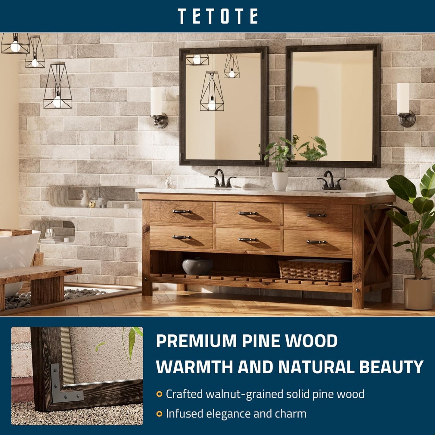 TETOTE 30 x 36 Black Wooden Mirror for Bathroom Wall/Bedroom/Living Room/Entryway Farmhouse Rustic Bathroom Vanity Mirror for Over Sink Waterproof (Horizontal/Vertical Mounted)