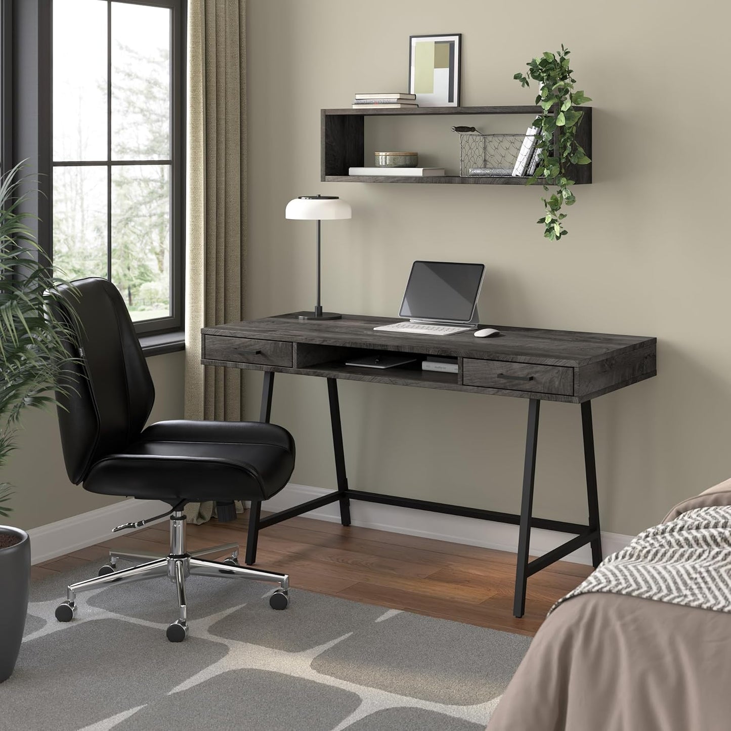 Bush Furniture Steele 54W Writing Desk in Dark Gray Hickory | Computer Table for Home Office Workspace