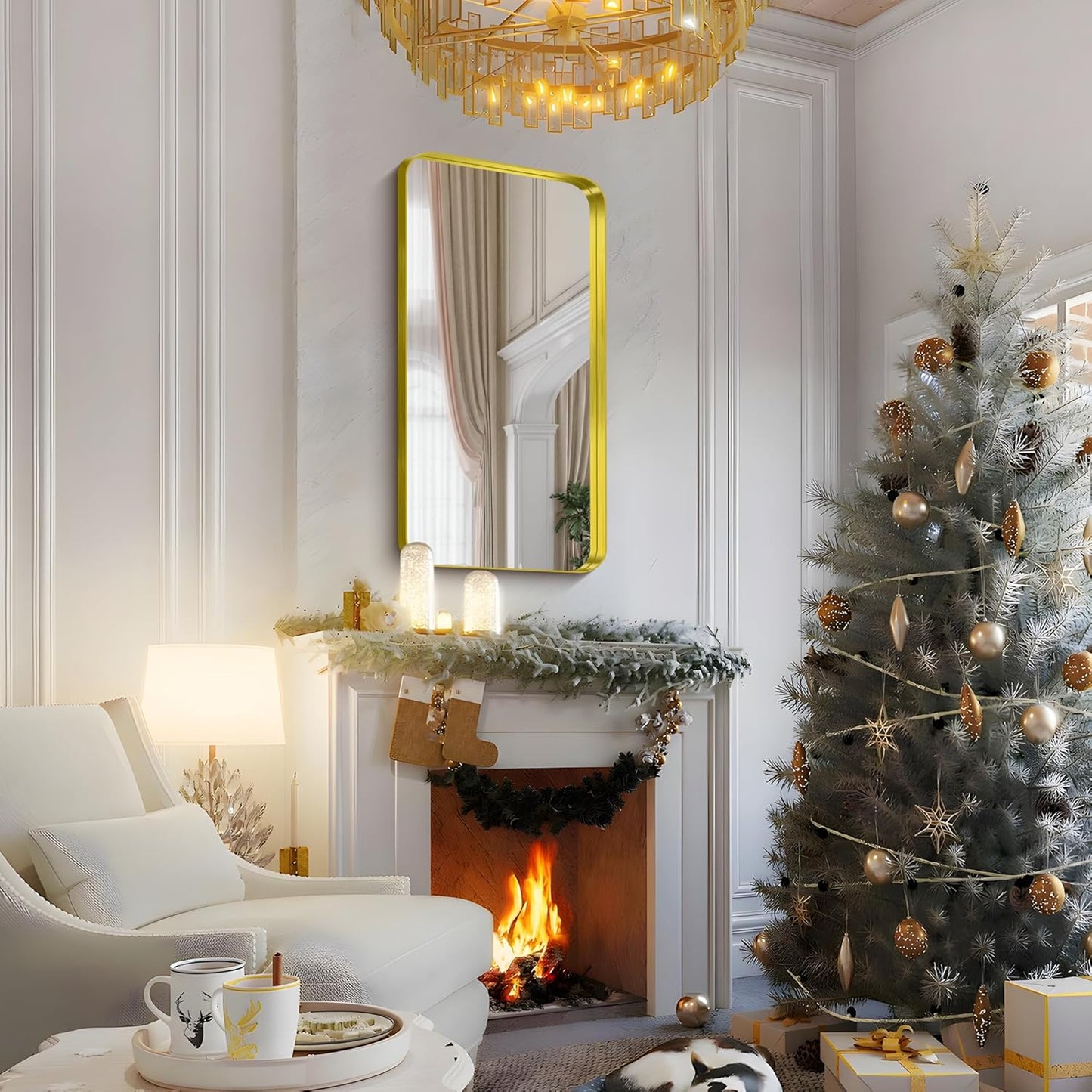 FORBATH 24x48 Inch Bathroom Mirror, Brushed Gold Deep Frame Narrow Wall Mirror with Rounded Corners, Anti-Rust Tempered Glass for Modern Farmhouse Vanity (Horizontal/Vertical)