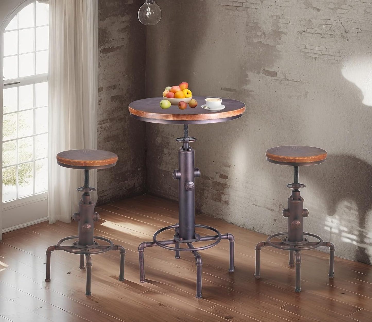 Topower Industrial Bar Table 31.5-41.3" Adjustable Pub Table Kitchen Dining Coffee Bistro Table (Bronze)