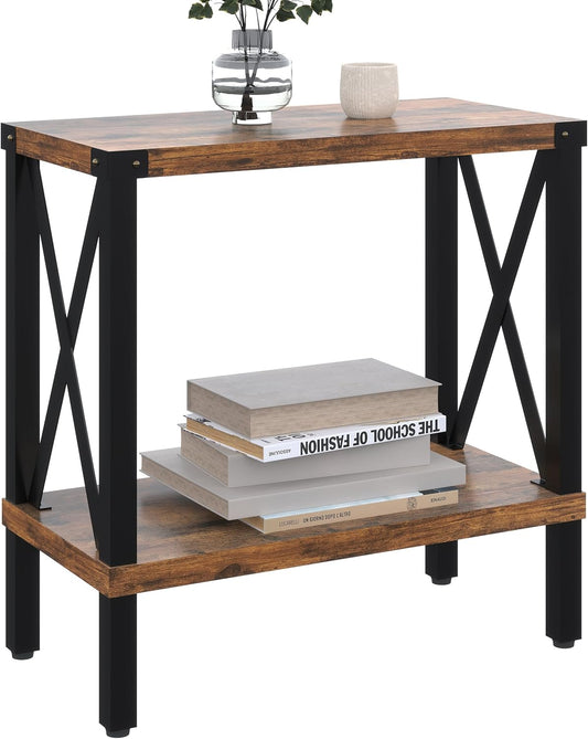 Narrow End Table, Large Sofa Side Table, Farmhouse Nightstand with Storage Shelve, Slim Bedside Table for Living, Room Bedroom, Lounge Rustic Brown MLBZ17R