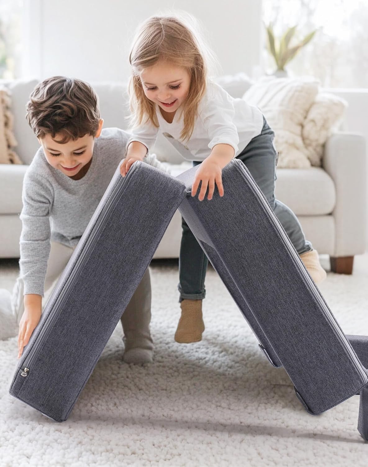 ROBUD Kids Couch, Gray Modular Kids Play Couch, DIY-Style & Washable Toddler Sofa for Playroom, Bedroom, Nursery, WG412