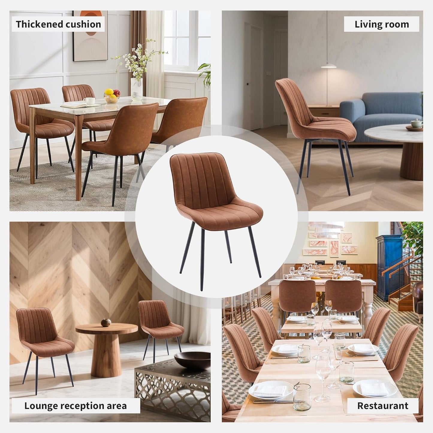 Dining Chairs Set of 2, Upholstered PU Leather Kitchen & Dining Chairs with Whale Backrest,Chair with Padded Seat and Metal Legs for Restaurant/Cafe