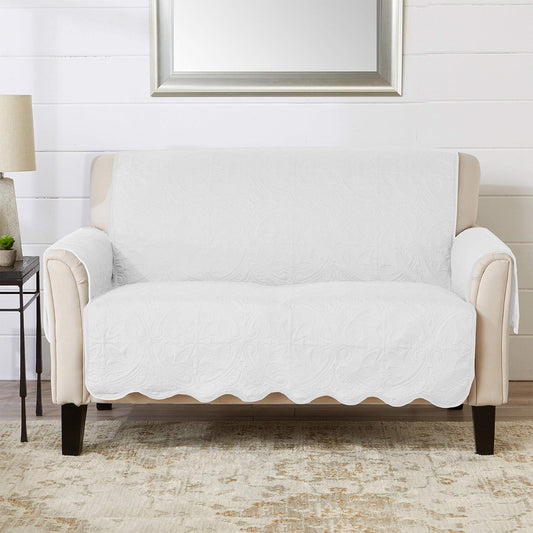 Great Bay Home Medallion Stitched Solid Furniture Protector Stain Resistant Durable Furniture Protector Elenor Collection (Loveseat, White/Sand)