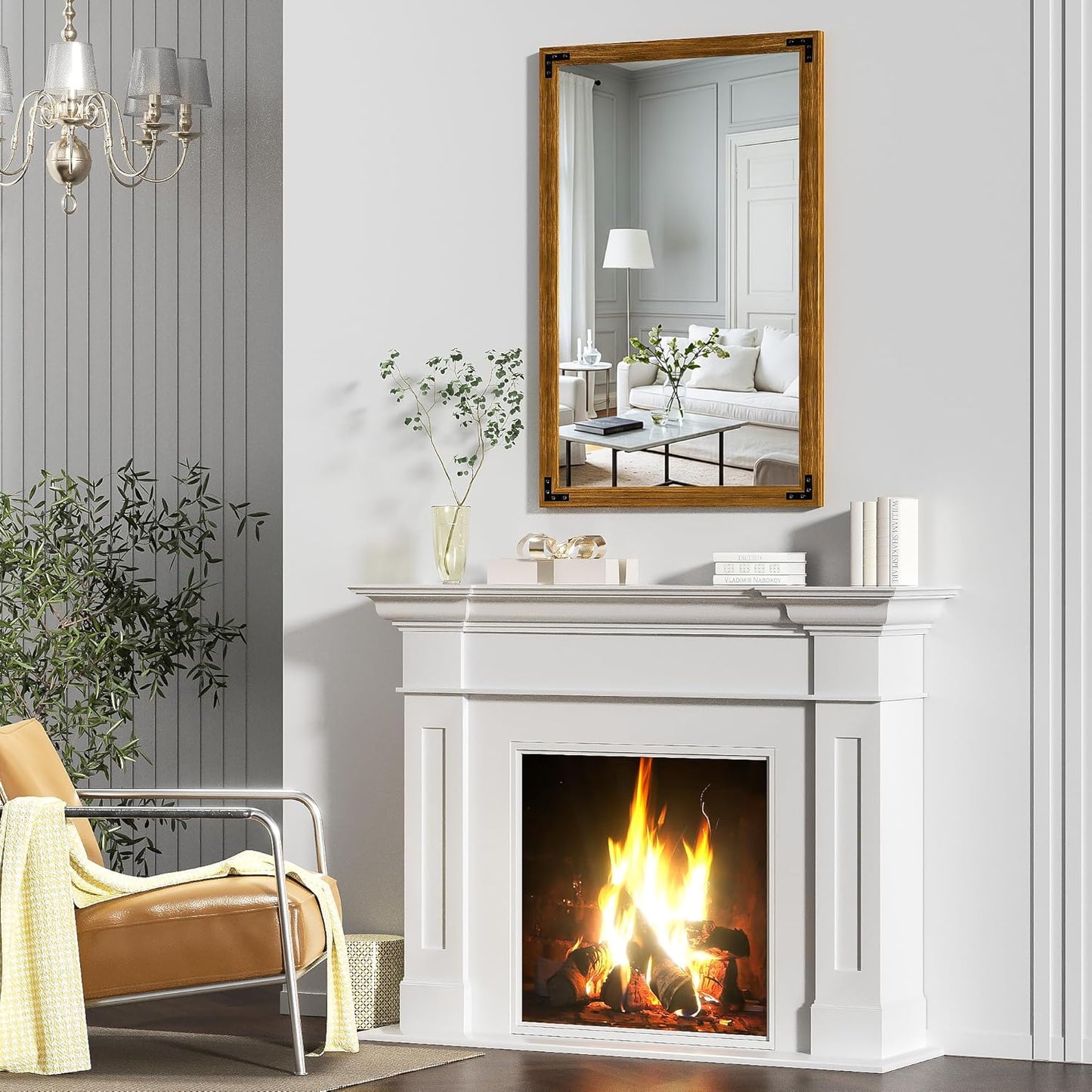 Hasipu Farmhouse Bathroom Mirror, 24"x36" Rustic Wood Framed Wall Mounted Mirror, Walnut Vintage Vanity Mirror Modern Farmhouse Style Decrative Mirrors