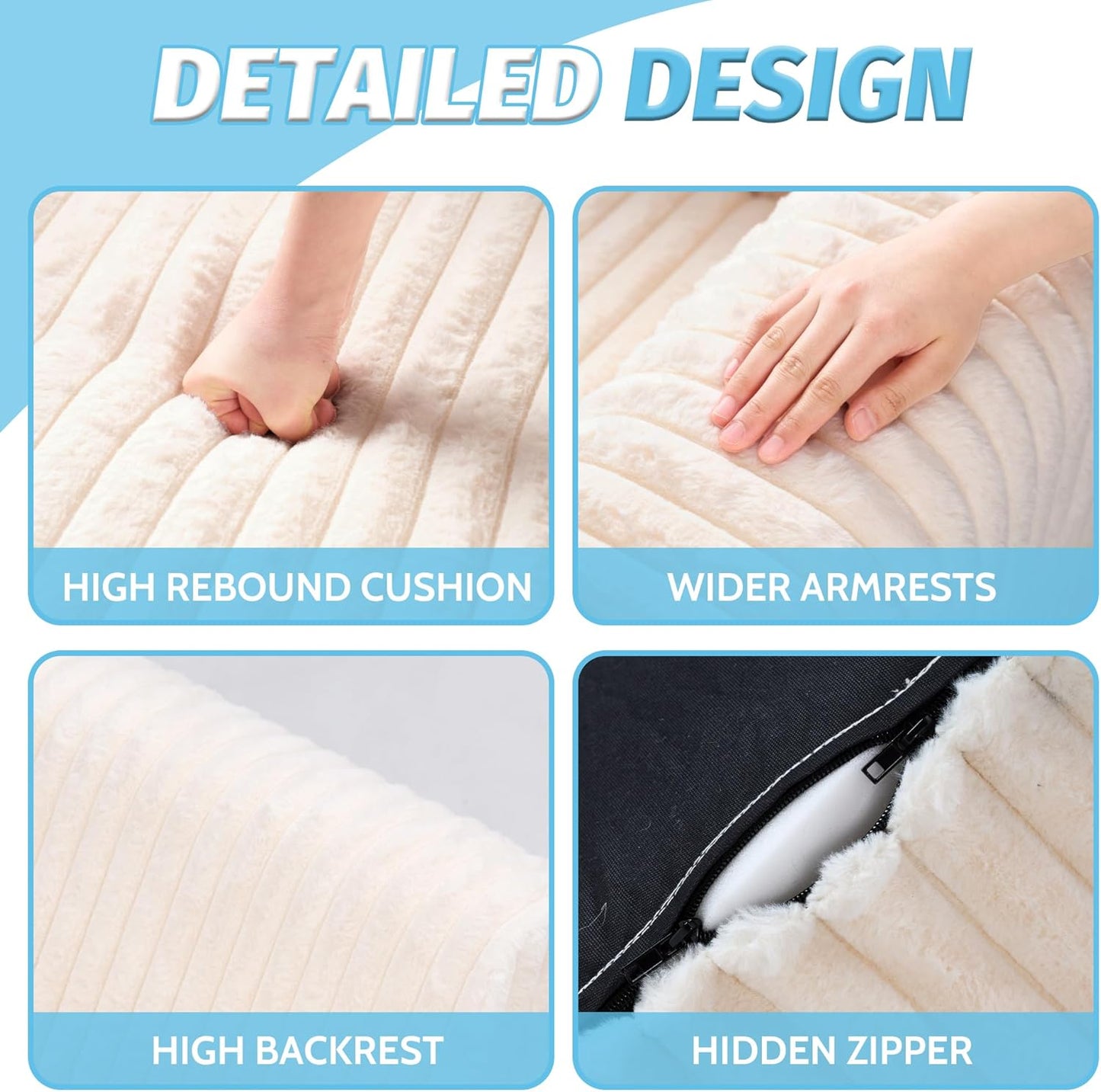 HABUTWAY Giant Bean Bag Chairs for Adults with Armrests, High Backrest Bean Bag Lounge Lazy Sofa with Durable Elastic Foam Filling & Comfy Fabric, Single Couch for Bedroom/Dorm/Living Room(Beige)