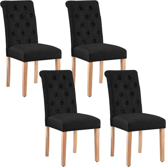 Yaheetech Dining Chairs Set of 4 Fabric Upholstered Button Tufted Dining Chairs with Solid Wood Legs and for Home, Kitchen, Restaurant, Black