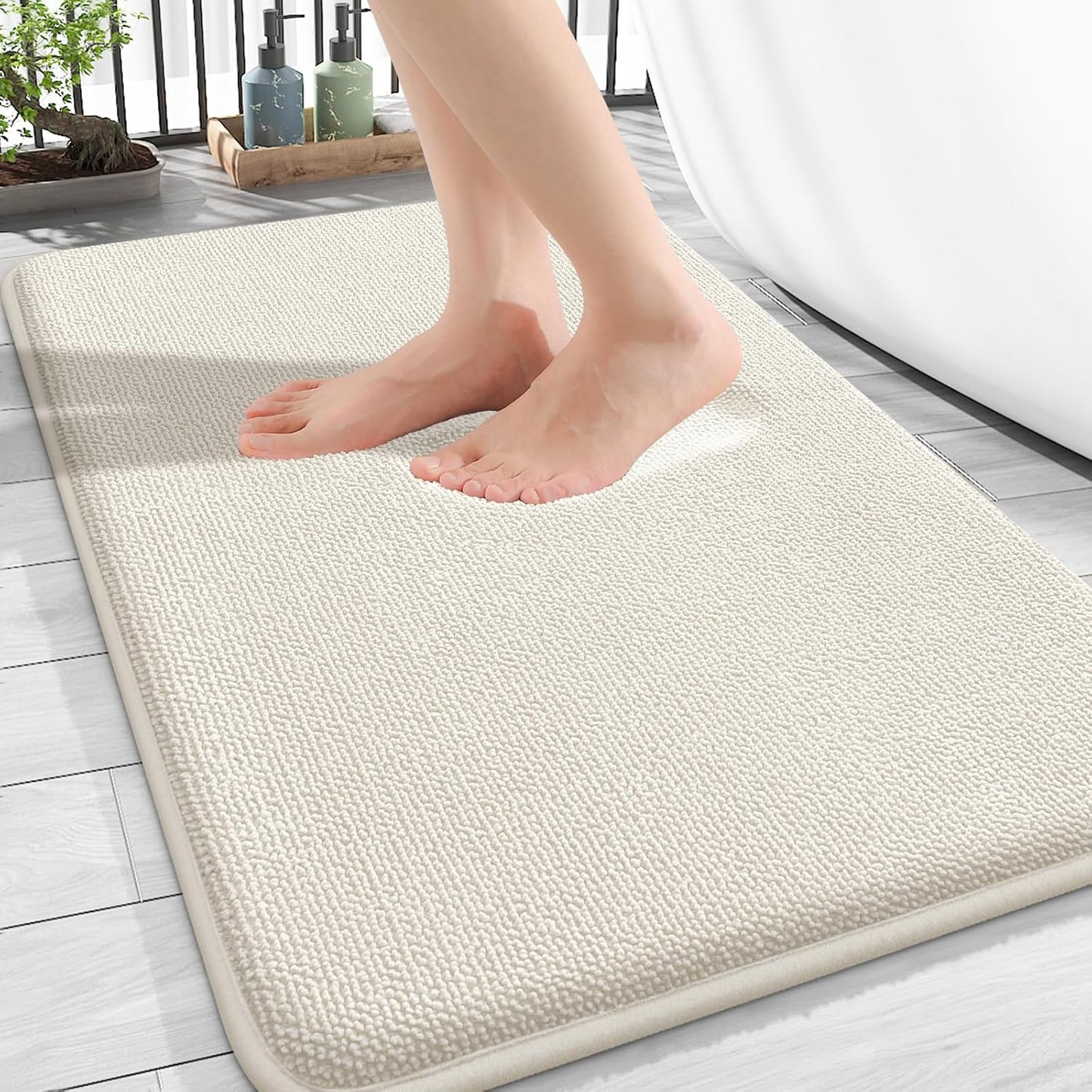 OLANLY Thick Memory Foam Bath Mat Rug 30x20, Extra Soft Absorbent Bathroom Rug, Quick Dry Bath Mats, Non-Slip, Machine Washable Carpet for Bathroom, Tub and Shower, Home Decor Accessories, Ivory