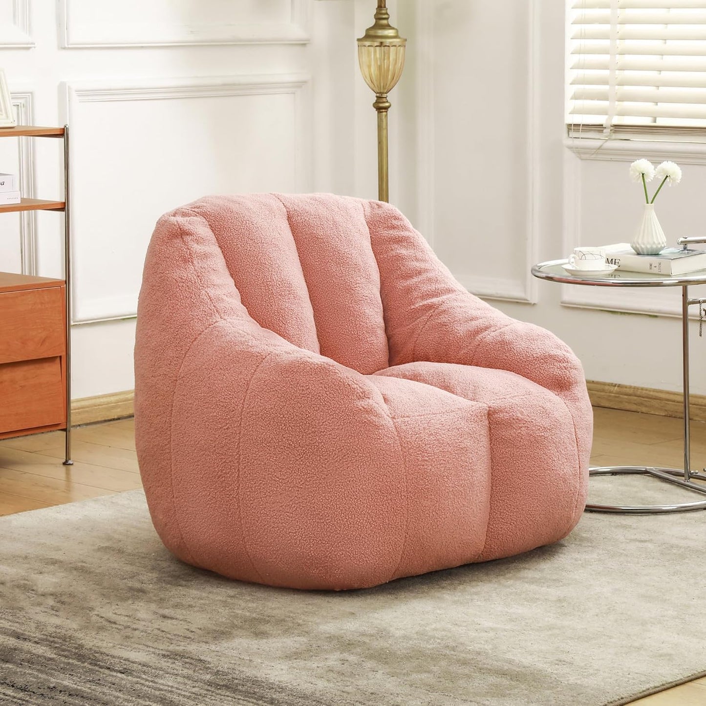 Furniliving Bean Bag Chair, Oversized Bean Bag Couch for Adults Lounge Chair for Bedroom Comfy Bean Bag Sofa with Back Support, Fluffy and Lazy Sofa for Living Room Bedroom Dorm, Pink, Teddy