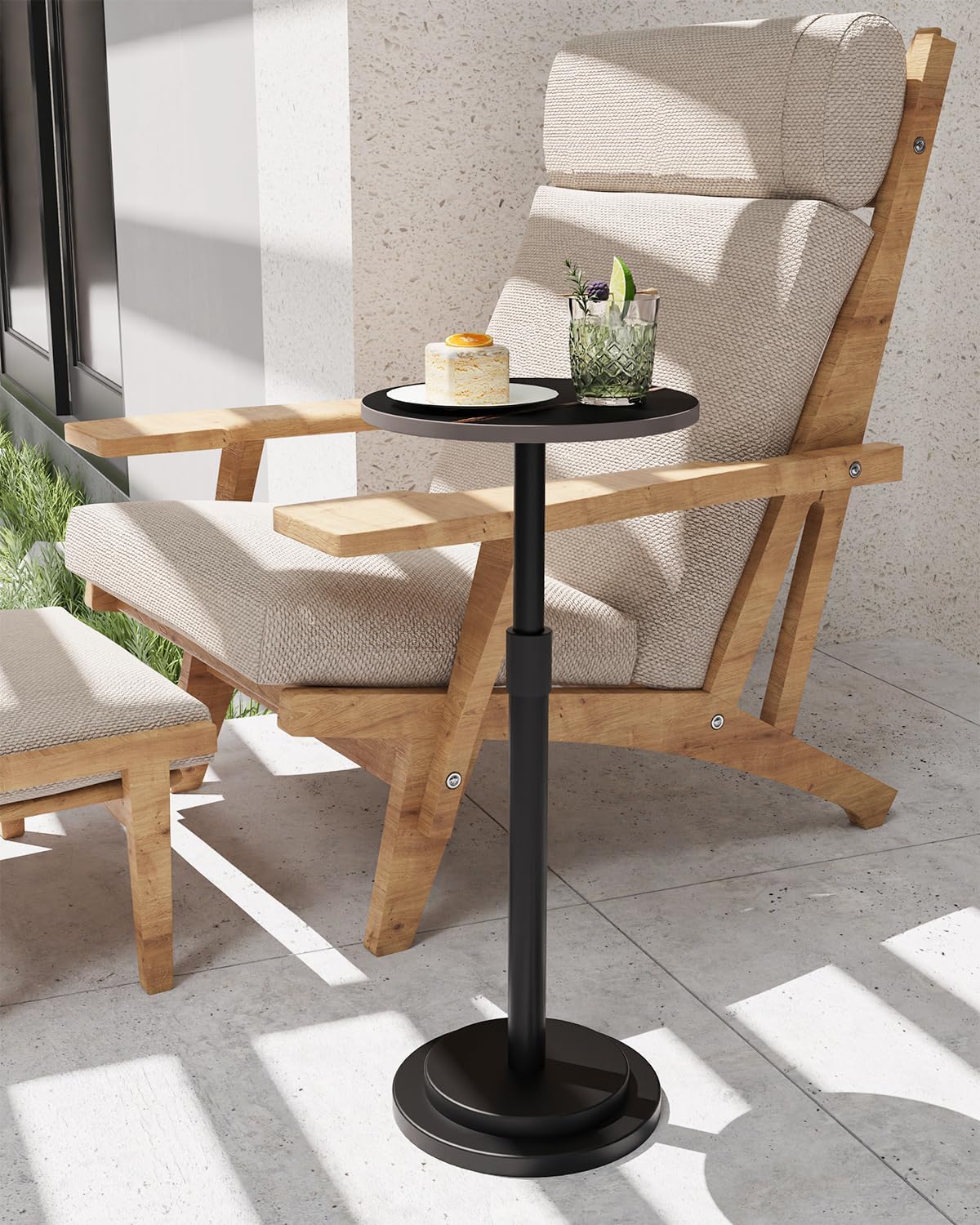 Height Adjustable Drink Table, Vintage Round Indoor Metal Plant Stand, for Small Spaces, Living Room, Bedroom, Cocktail, 1 Pack, Black, GBZ001CB-1