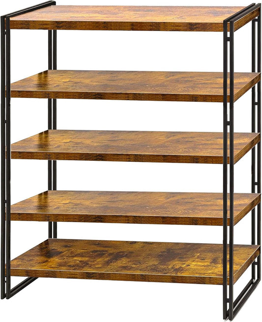 47" 5-Tier Bookshelf Rustic Wood and Metal Industrial Bookshelf for Home Office, Bedroom, Kitchen, Bathroom (Rustic Brown, 5-Tier)